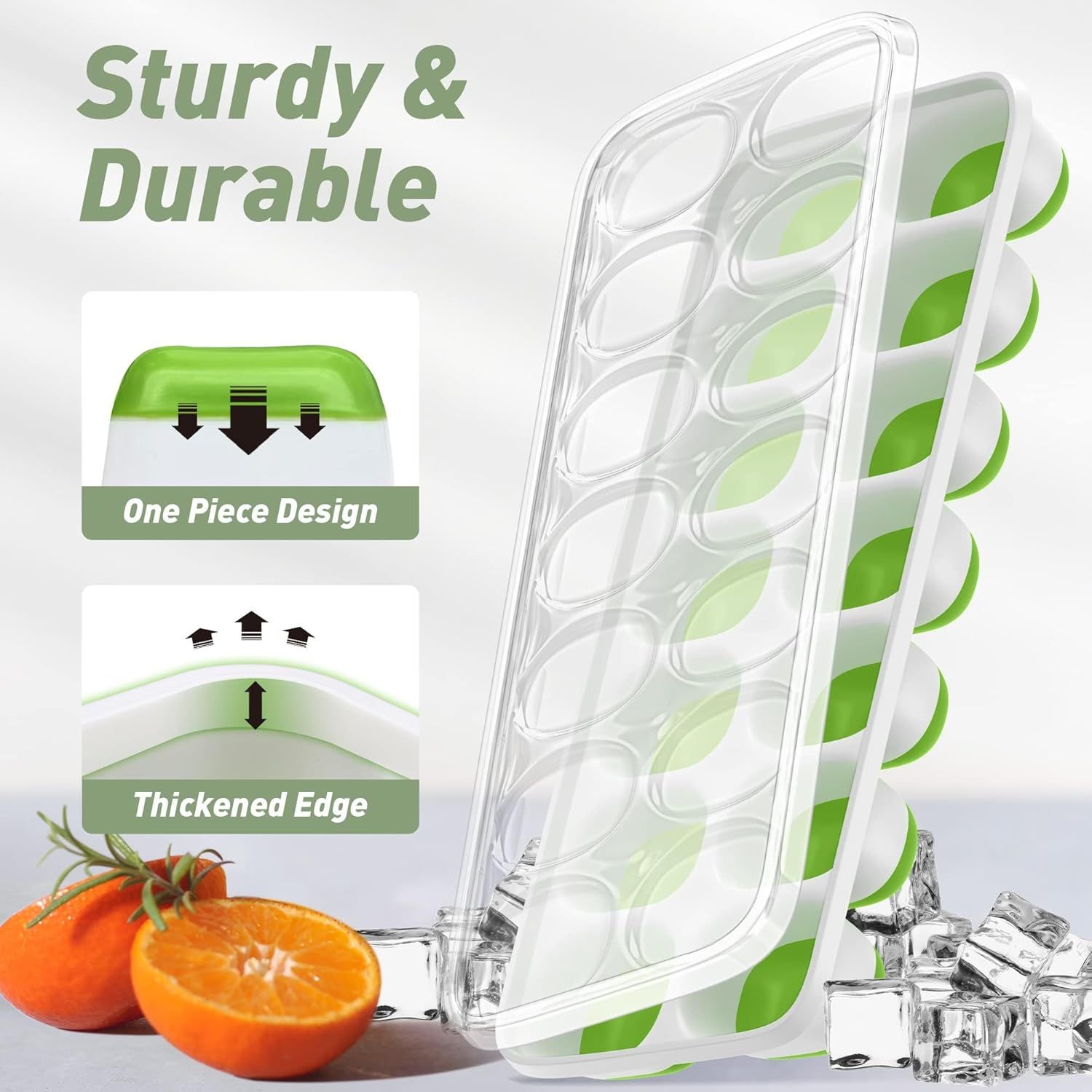4-Pack Ice Cube Trays with 14-Cavity Design, Flexible Silicone Bases, Removable Lid, Stackable Structure, and Easy-Press Release for Home Freezer Use—Ideal for Drinks, Smoothies, and Meal Prep (Green) - Image 4