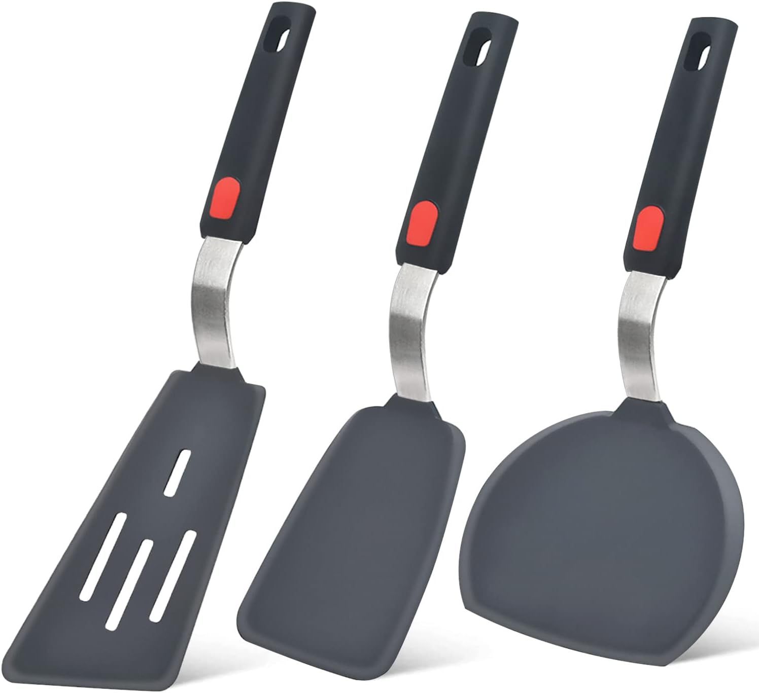 3-Piece Silicone Spatula Set with Stainless Steel Core, 600°F Heat Resistant Turner for Nonstick Cookware, Flexible Kitchen Utensils for Eggs, Fish, Pancakes, Burgers (Black) - Image 1
