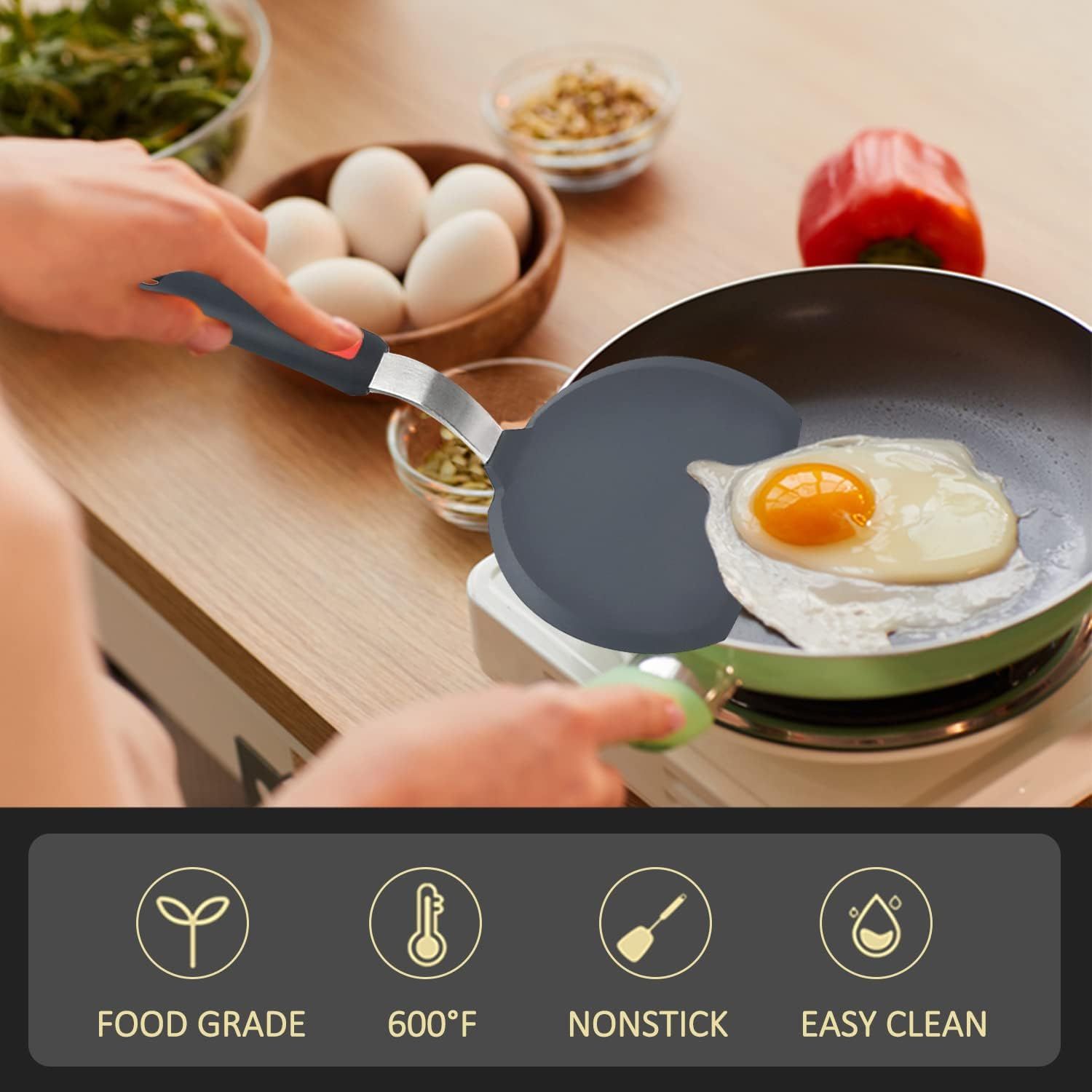 3-Piece Silicone Spatula Set with Stainless Steel Core, 600°F Heat Resistant Turner for Nonstick Cookware, Flexible Kitchen Utensils for Eggs, Fish, Pancakes, Burgers (Black) - Image 2