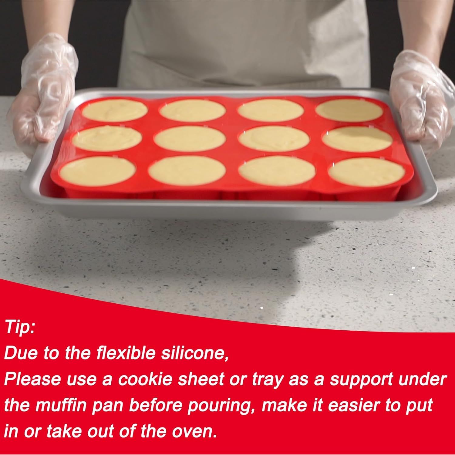 2-Pack 12-Cup Silicone Muffin Pans for Baking Cupcakes, Mini Cakes, and Snacks—Flexible Design with Rounded Cups, Oven-Safe Construction, and Easy Handling—Ideal for Home Bakers and Family Cooking Sessions (Red) - Image 2