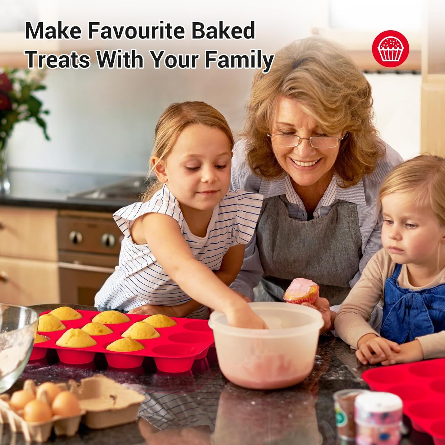 2-Pack 12-Cup Silicone Muffin Pans for Baking Cupcakes, Mini Cakes, and Snacks—Flexible Design with Rounded Cups, Oven-Safe Construction, and Easy Handling—Ideal for Home Bakers and Family Cooking Sessions (Red) - Image 6