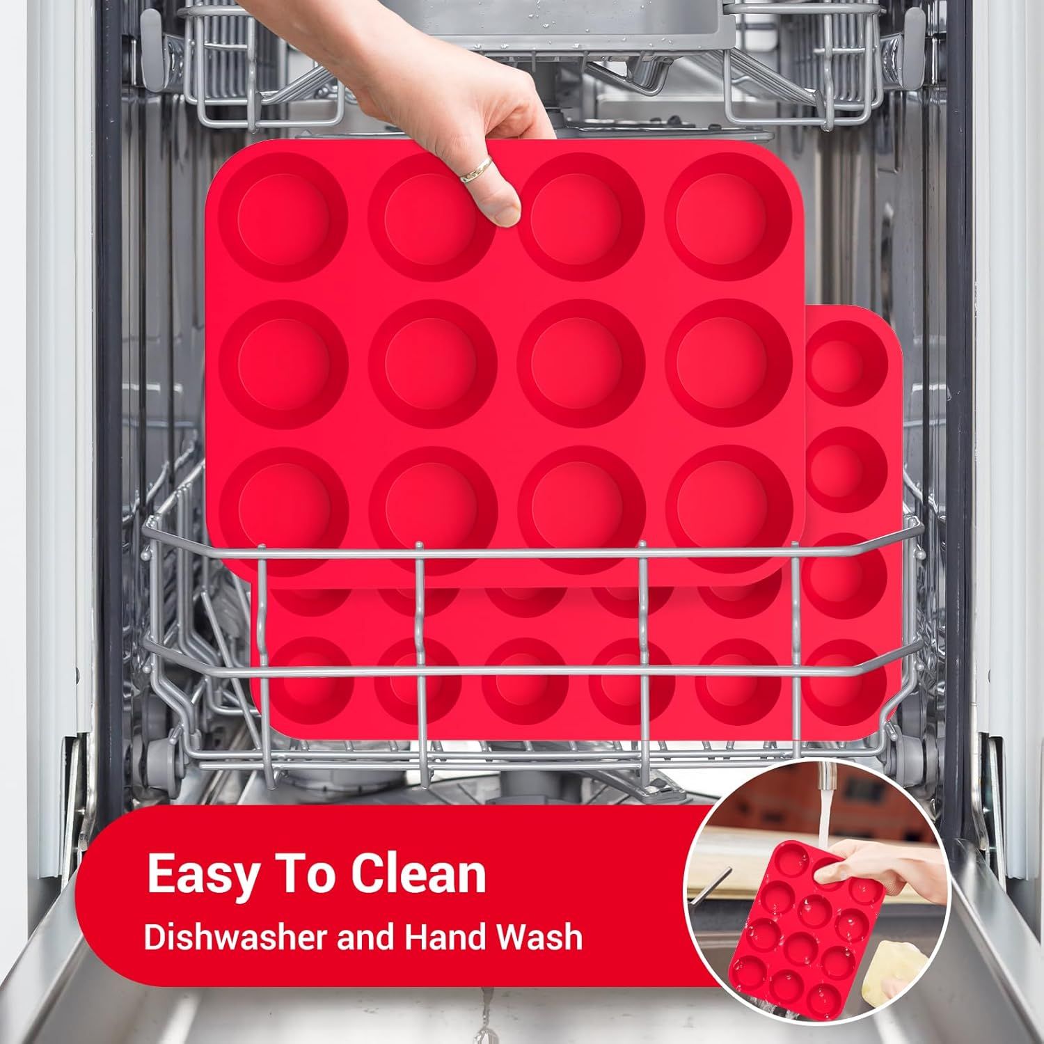 2-Pack 12-Cup Silicone Muffin Pans for Baking Cupcakes, Mini Cakes, and Snacks—Flexible Design with Rounded Cups, Oven-Safe Construction, and Easy Handling—Ideal for Home Bakers and Family Cooking Sessions (Red) - Image 7