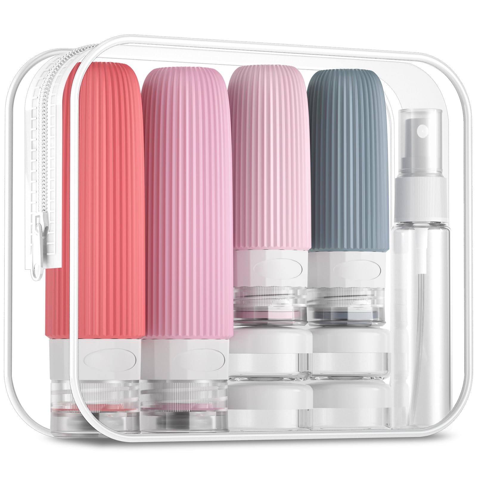 16-Piece Travel Bottle Set with Leak-Proof Silicone Squeeze Bottles – Reusable Toiletry Containers for Shampoo, Lotion, Makeup Remover (Pink)  | Other Colors Available in Store - Image 1