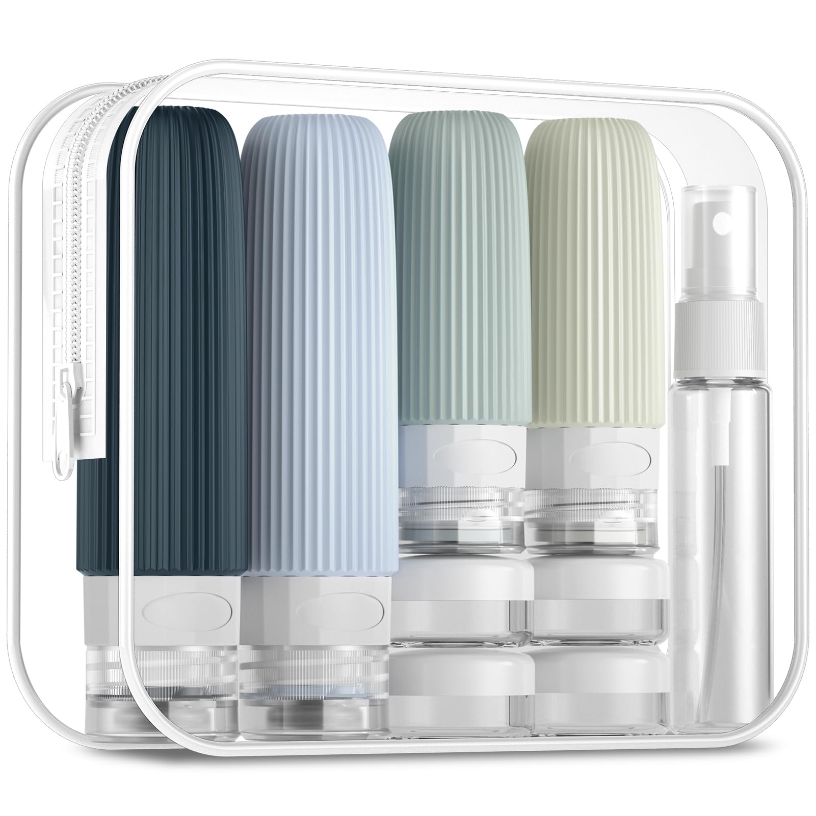 16-Piece Travel Bottle Set with Leak-Proof Silicone Squeeze Bottles – Reusable Toiletry Containers for Shampoo, Lotion, Makeup Remover (Grey)  | Other Colors Available in Store - Image 1