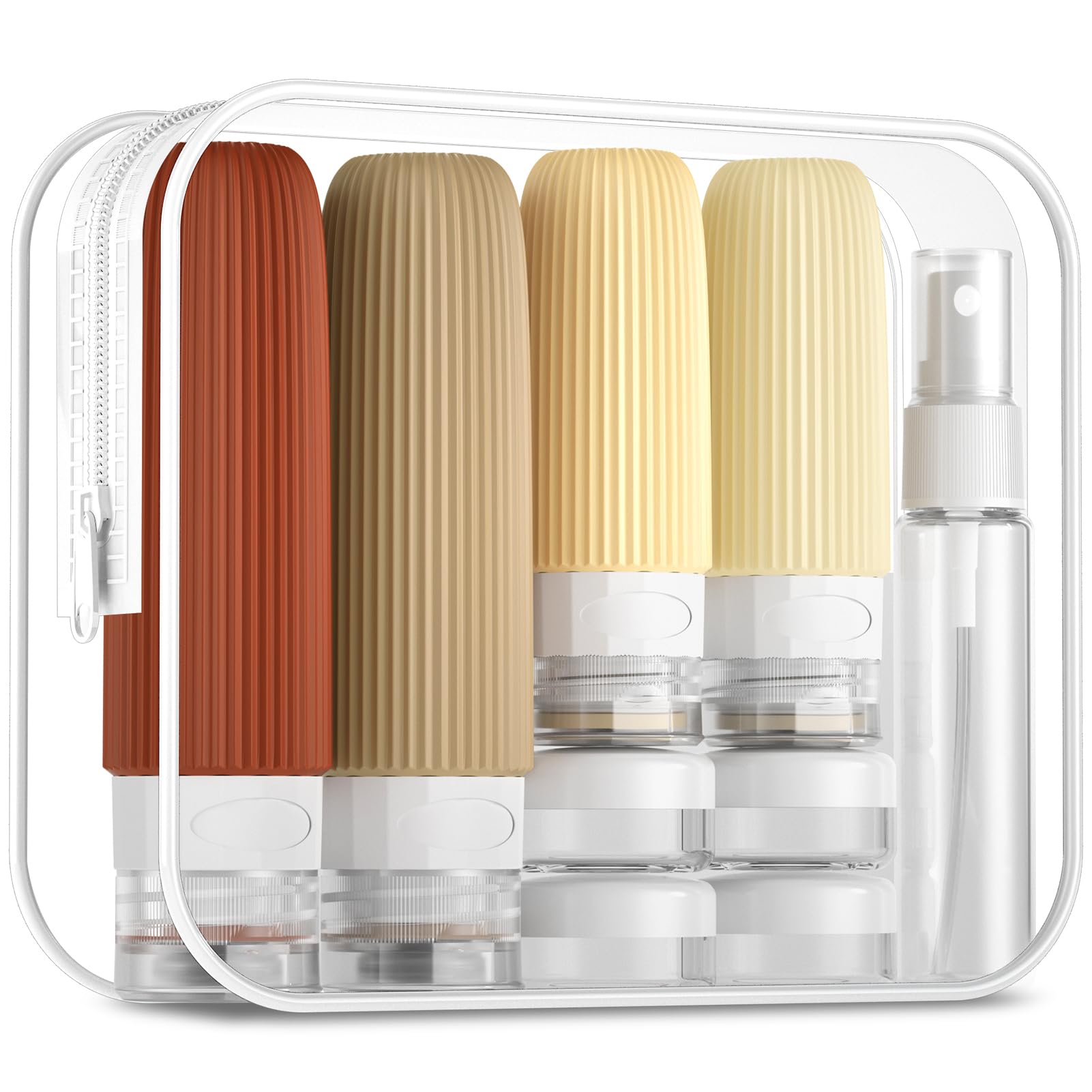 16-Piece Travel Bottle Set with Leak-Proof Silicone Squeeze Bottles – Reusable Toiletry Containers for Shampoo, Lotion, Makeup Remover (Cream)  | Other Colors Available in Store - Image 1