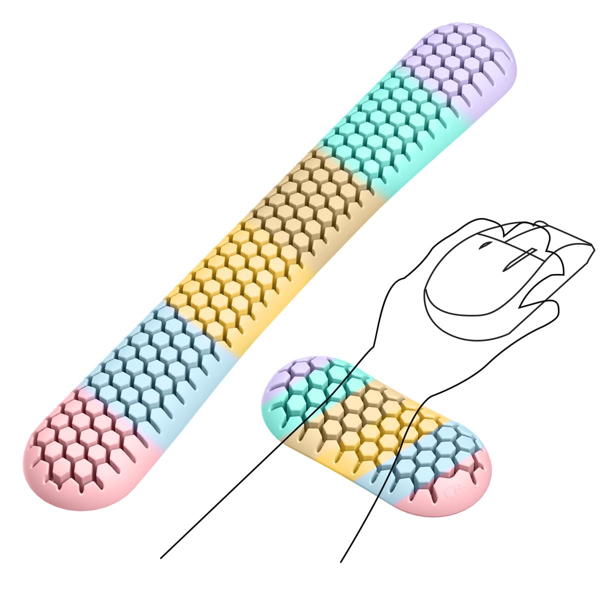 Ergonomic Silicone Wrist Rest Set – Keyboard & Mouse Support Pad with Honeycomb Design for Office, Gaming, and Home Use (Rainbow) - Image 1