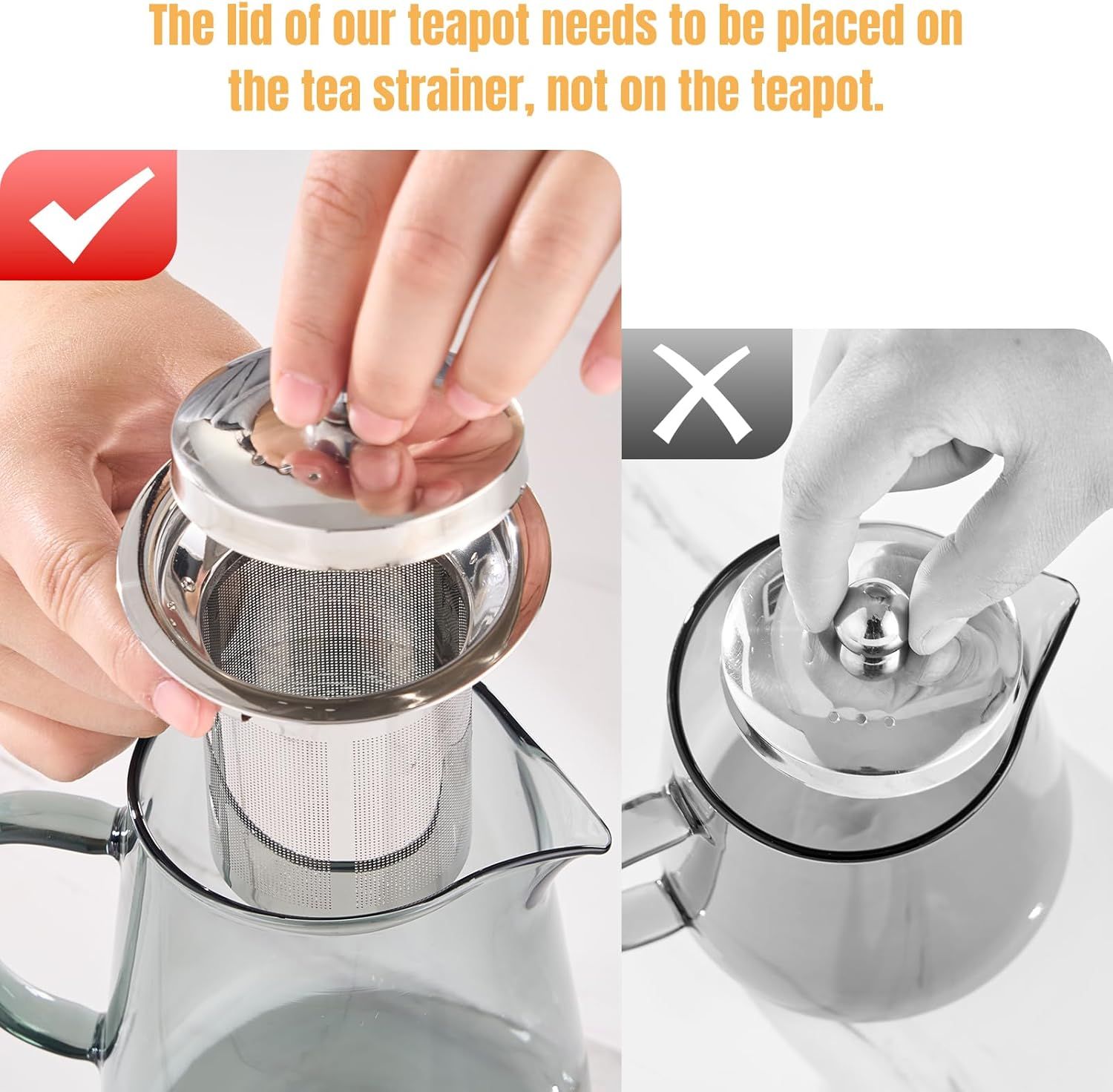 Glass Teapot with Removable Stainless Steel Infuser, Heat-Resistant Body, Secure Lid, and Ergonomic Handle—Ideal for Loose Leaf, Flower, Herbal, and Bagged Teas—Compact Design for Home, Office, or Travel Use (Silver) - Image 5