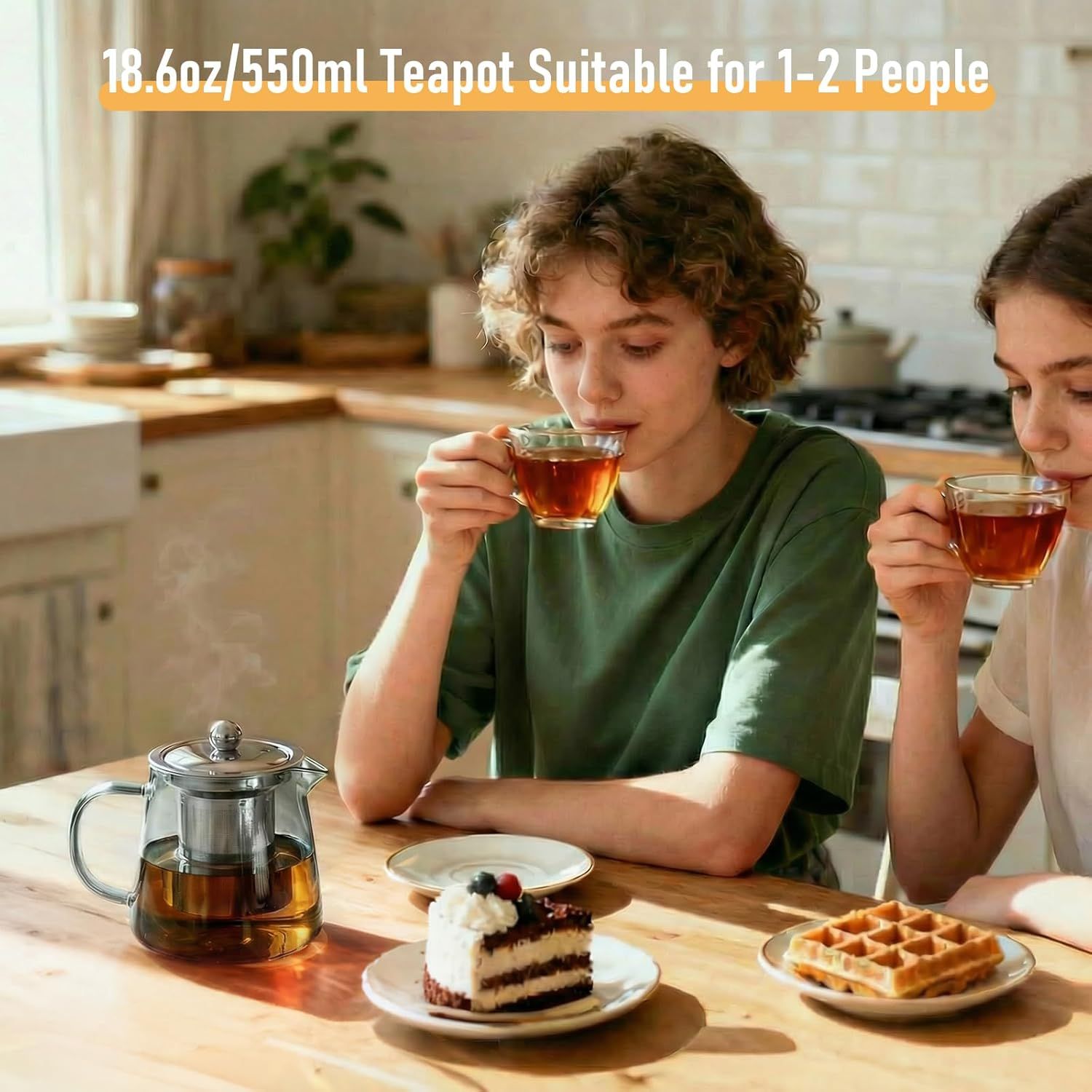 Glass Teapot with Removable Stainless Steel Infuser, Heat-Resistant Body, Secure Lid, and Ergonomic Handle—Ideal for Loose Leaf, Flower, Herbal, and Bagged Teas—Compact Design for Home, Office, or Travel Use (Silver) - Image 8