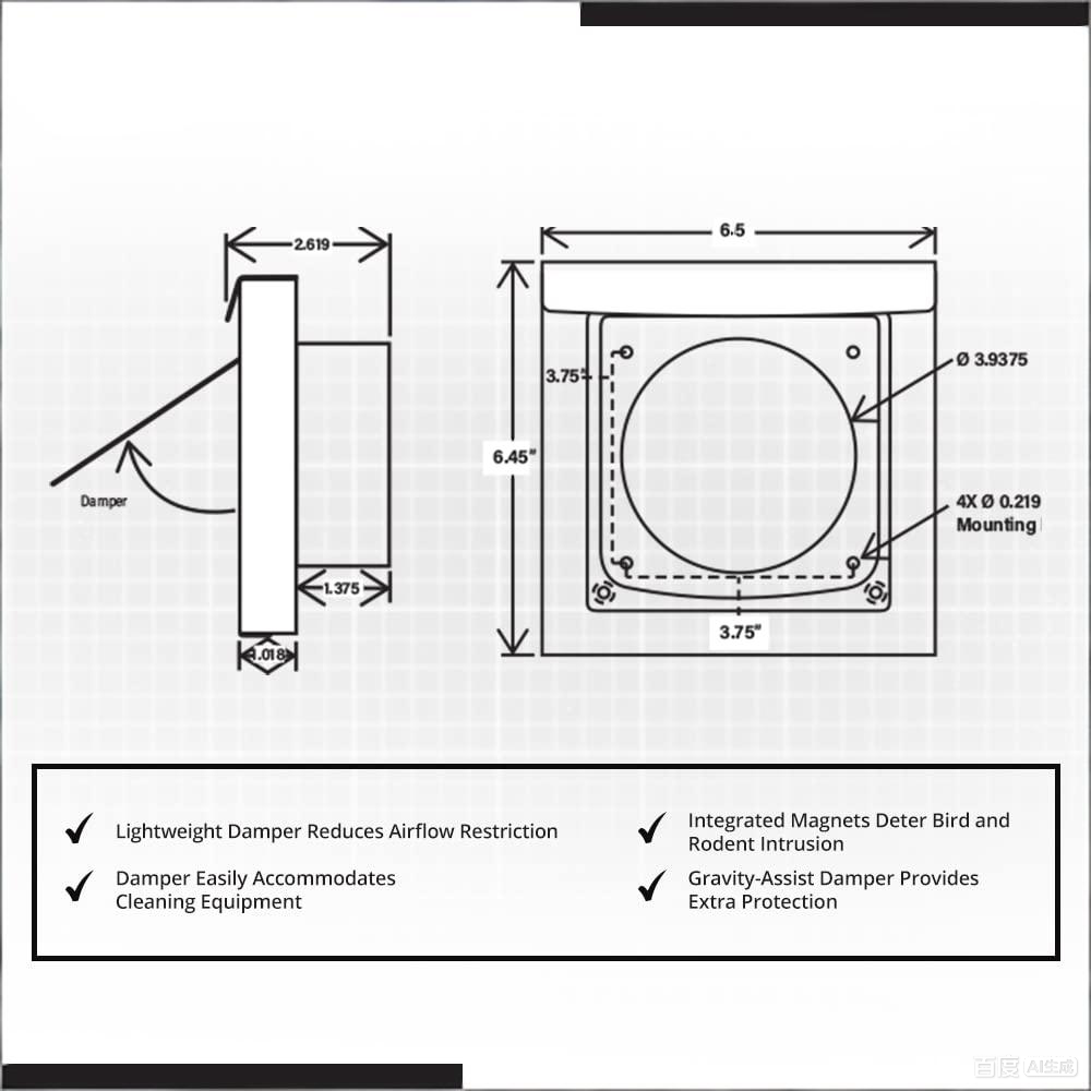 Black 4-Inch Dryer Vent Cover – Outdoor Wall Exhaust for Clothes Dryer & Bathroom Fan | Durable Galvalume Steel with Quiet Damper | Other Colours Available In-Store - Image 7