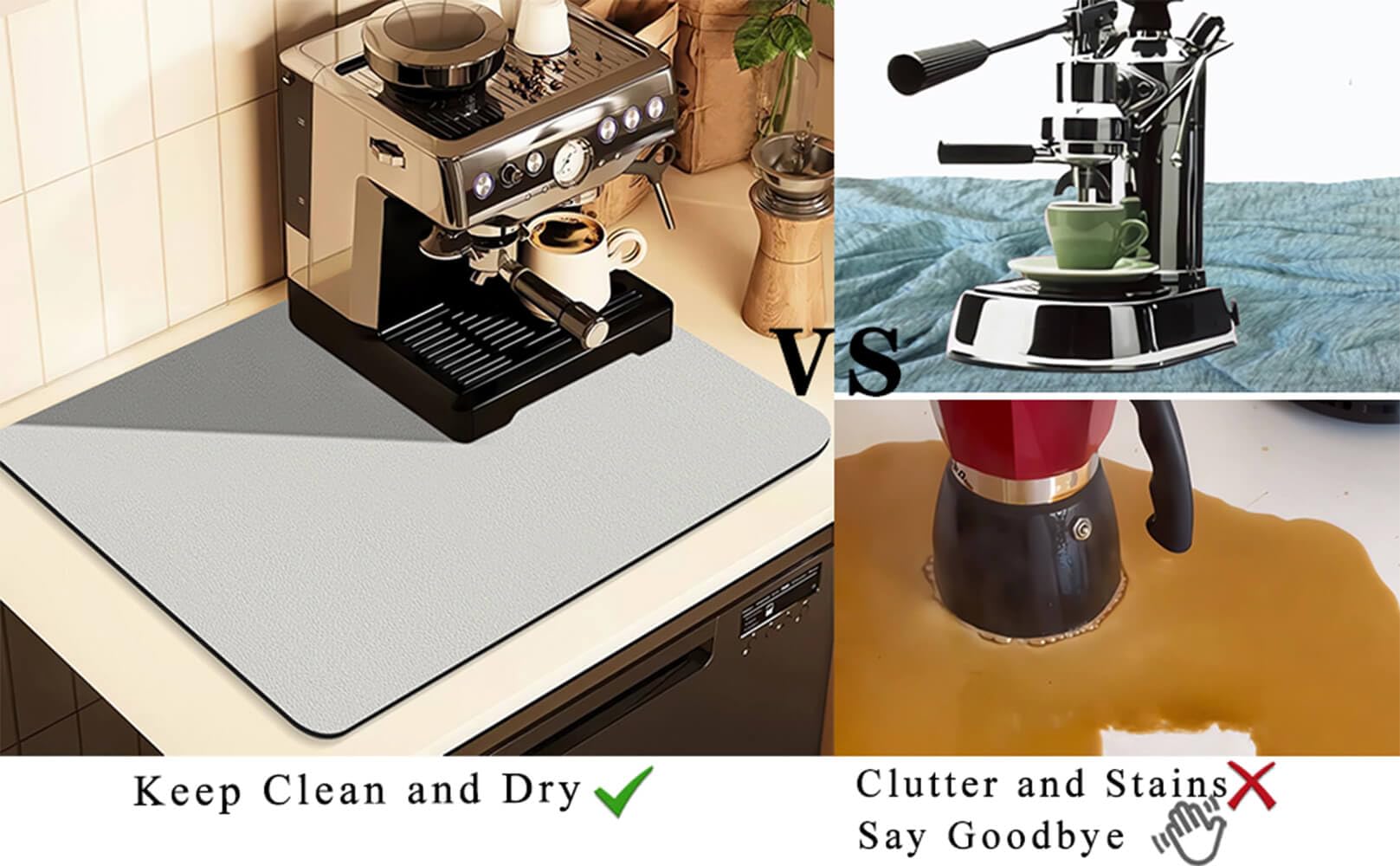 Kitchen Counter Mat for Coffee Maker – Absorbent & Quick-Dry Bar Pad with Non-Slip Backing, Protective Surface for Espresso Machine, Dish Drying Mat (Grey,50*60cm) - Image 5