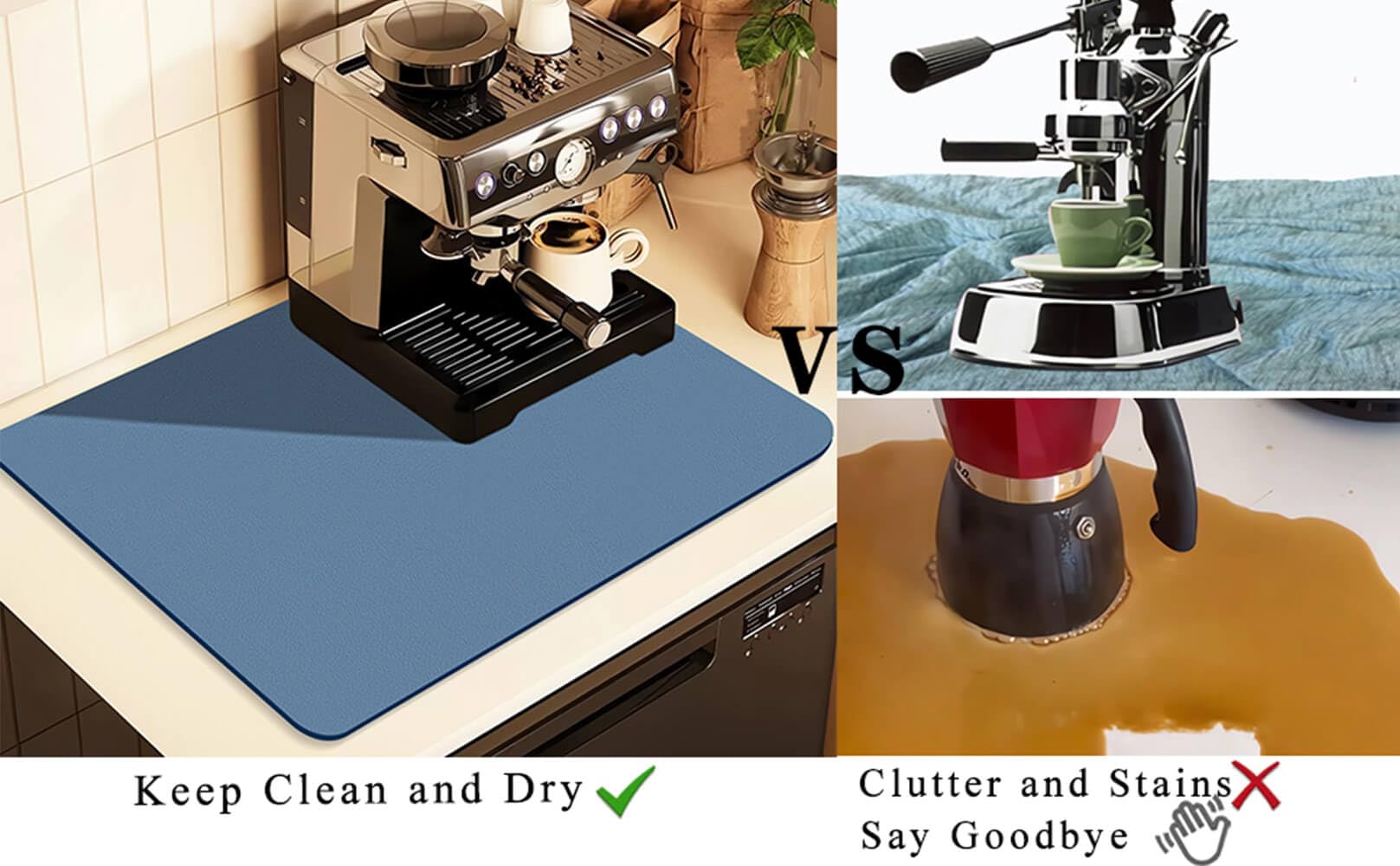 Kitchen Counter Mat for Coffee Maker – Absorbent & Quick-Dry Bar Pad with Non-Slip Backing, Protective Surface for Espresso Machine, Dish Drying Mat (Blue,30*40cm) - Image 5
