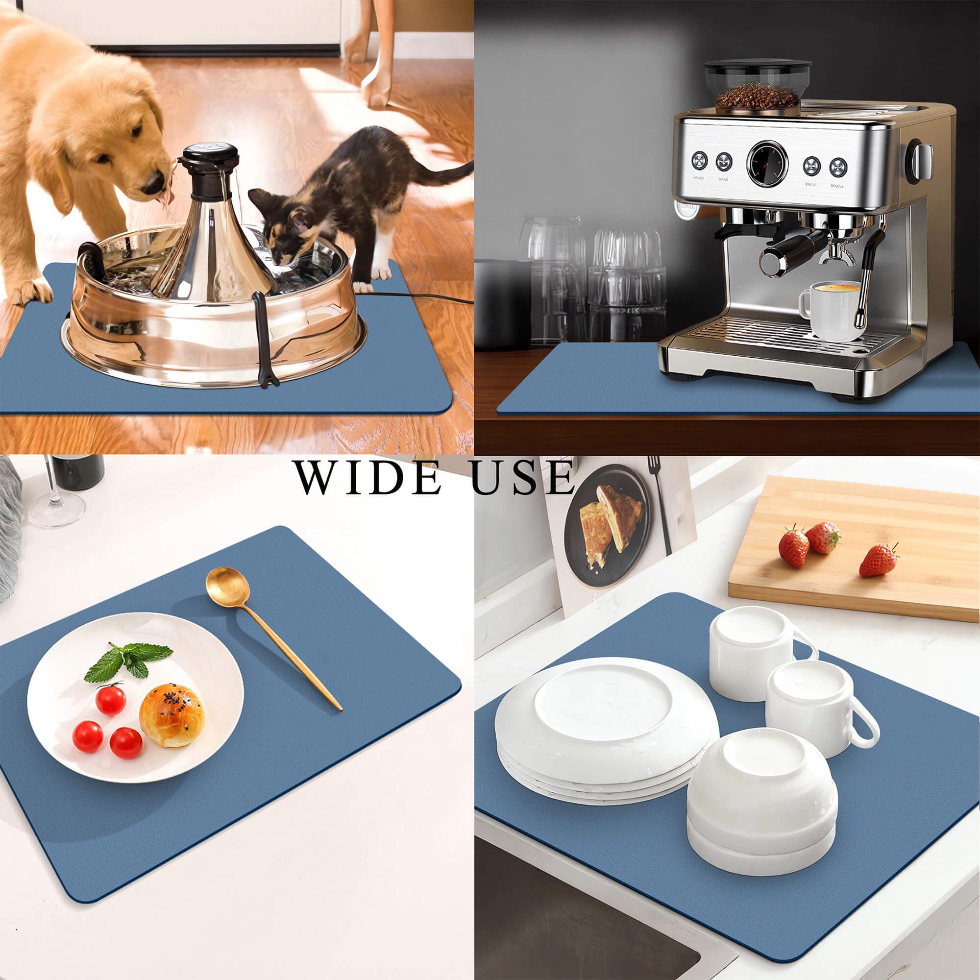 Kitchen Counter Mat for Coffee Maker – Absorbent & Quick-Dry Bar Pad with Non-Slip Backing, Protective Surface for Espresso Machine, Dish Drying Mat (Blue,40*60cm) - Image 2