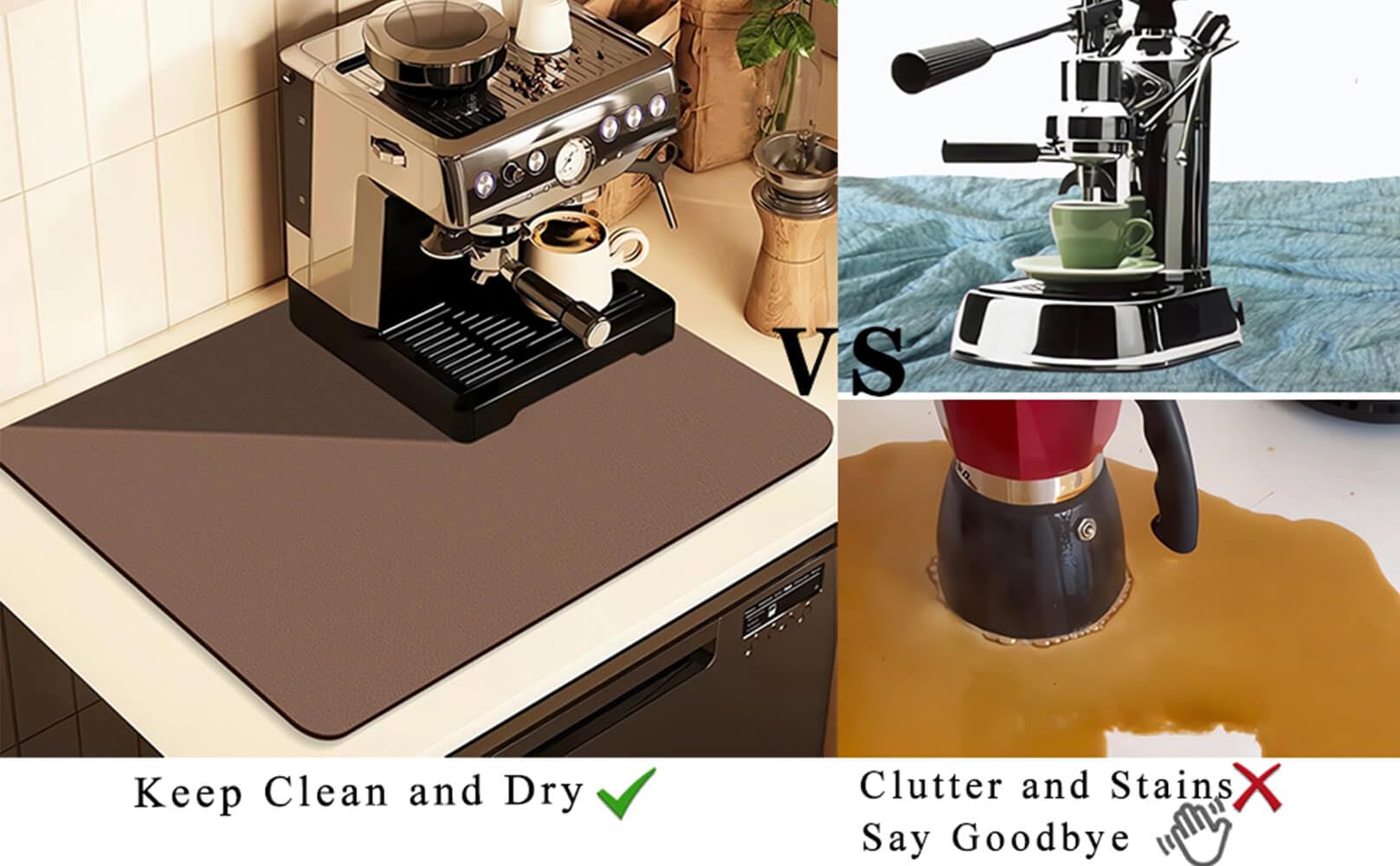 Kitchen Counter Mat for Coffee Maker – Absorbent & Quick-Dry Bar Pad with Non-Slip Backing, Protective Surface for Espresso Machine, Dish Drying Mat (Brown,40*50cm) - Image 5