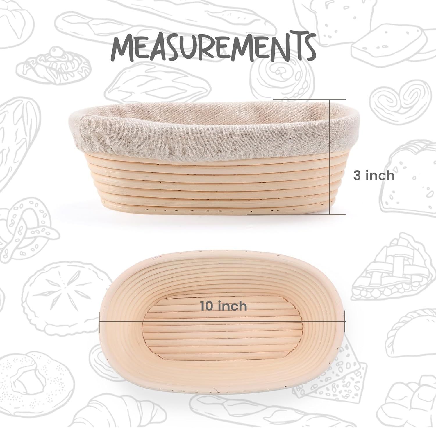 2 Pack Oval Sourdough Proofing Basket Set with Linen Liner, Natural Rattan Bread Fermentation Bowl for Artisan Baking, Splinter-Free Dough Rising Basket for Home Bakers (10 inch,Beige) - Image 3