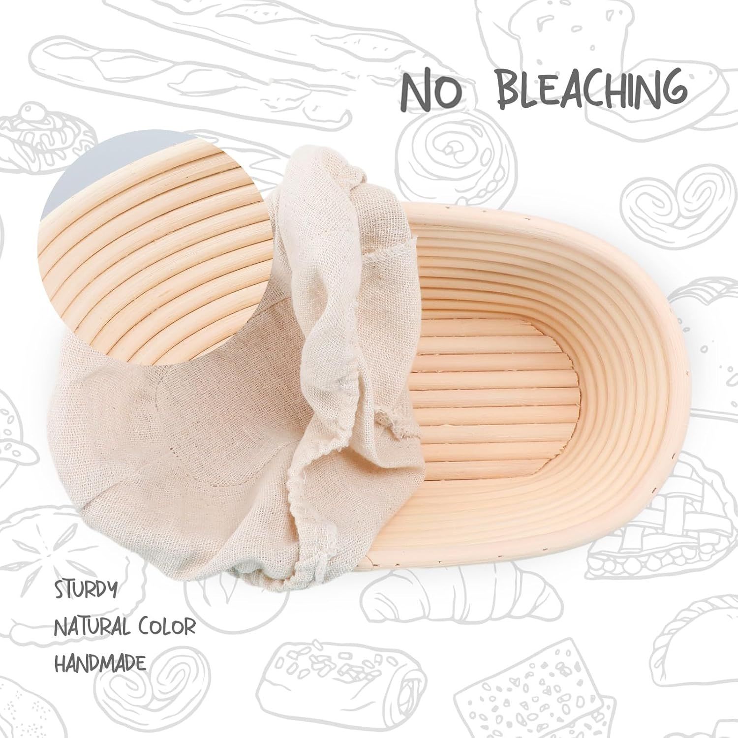 2 Pack Oval Sourdough Proofing Basket Set with Linen Liner, Natural Rattan Bread Fermentation Bowl for Artisan Baking, Splinter-Free Dough Rising Basket for Home Bakers (10 inch,Beige) - Image 4