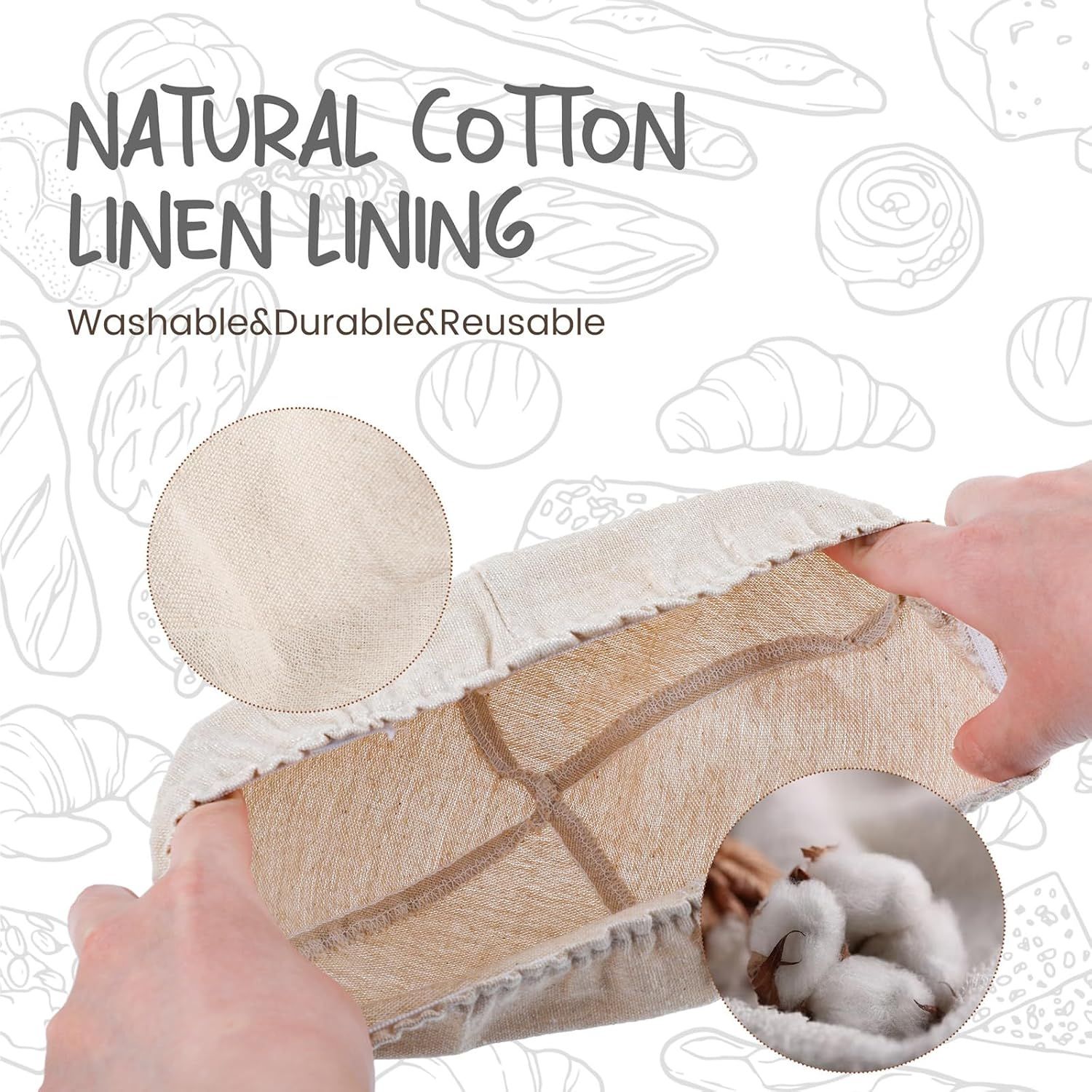 2 Pack Oval Sourdough Proofing Basket Set with Linen Liner, Natural Rattan Bread Fermentation Bowl for Artisan Baking, Splinter-Free Dough Rising Basket for Home Bakers (10 inch,Beige) - Image 5