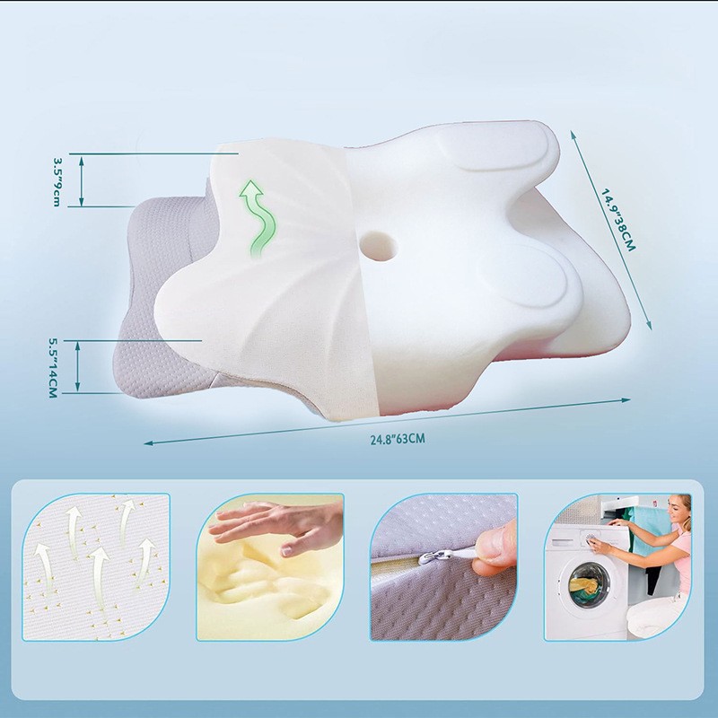 High-Performance Butterfly Memory Foam Pillow – 15° Cervical Support, Cooling Gel Cover, Ergonomic Contour Design for Neck Pain Relief & Deep Sleep – Ideal for Side & Back Sleepers (White & Gray) - Image 7