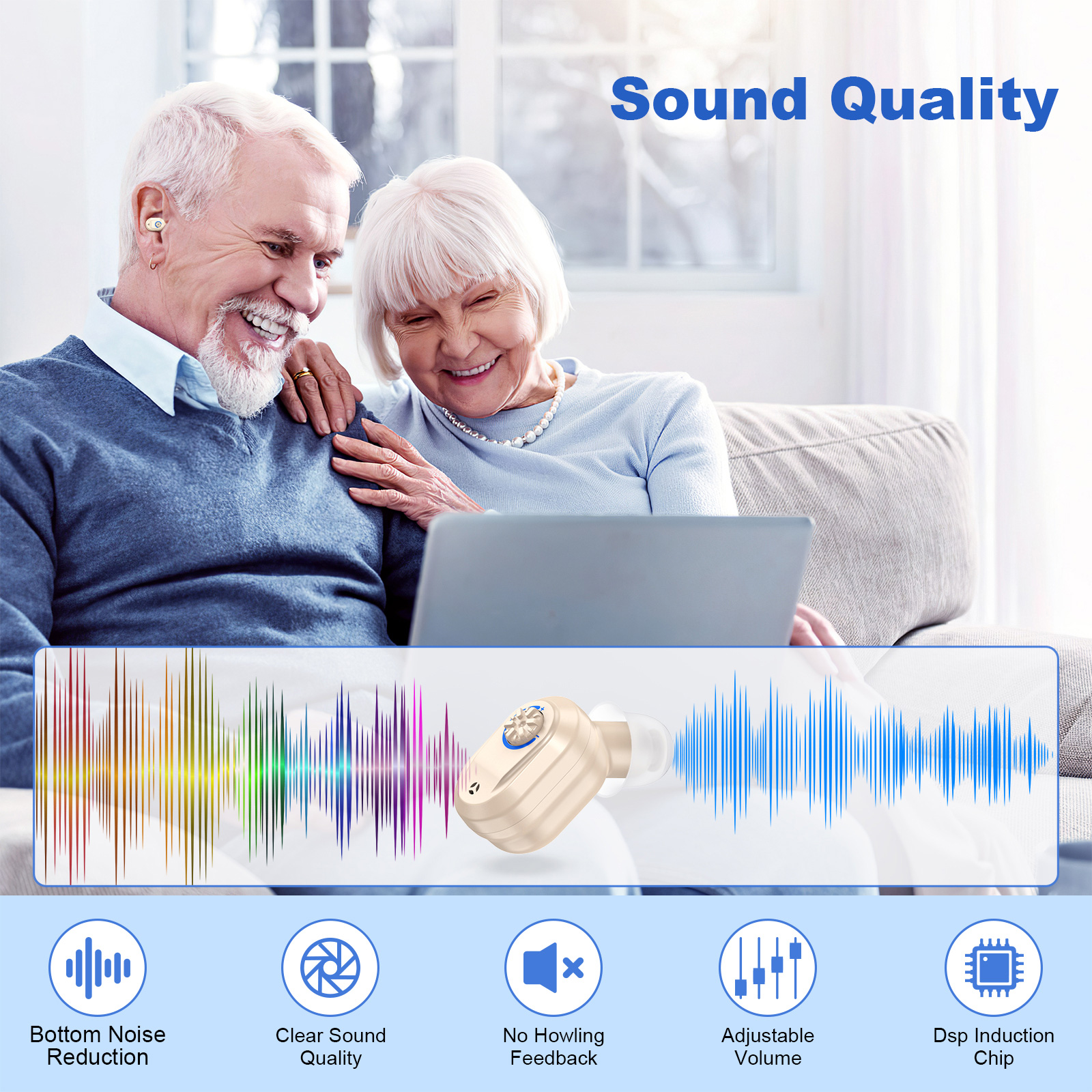 Rechargeable In-the-Ear Hearing Aids with Charging Case and LCD Display – Ultra-Compact Sound Amplifier for Seniors (Black & Green Case, Skin Tone Device) - Image 7