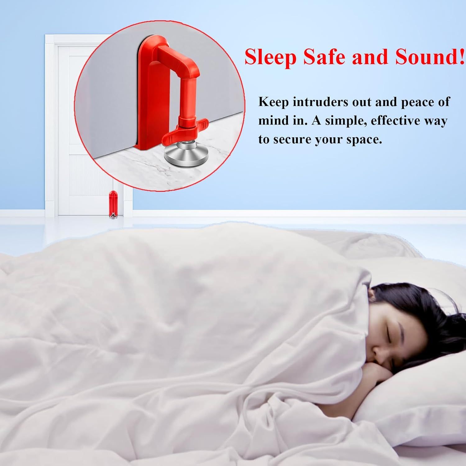 Heavy Duty Portable Door Lock for Travel, Adjustable Door Stopper for Home Security, No Drill Anti-Theft Door Jammer for Women, Kids, Solo Living (Red) - Image 2