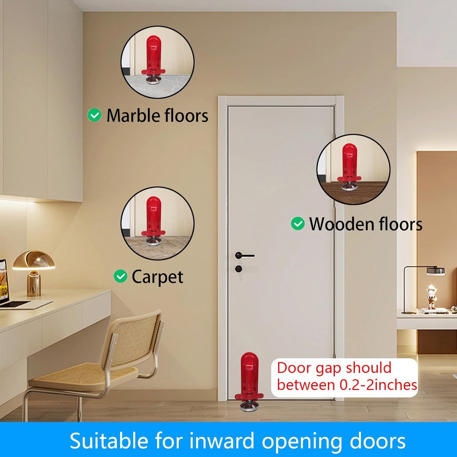 Heavy Duty Portable Door Lock for Travel, Adjustable Door Stopper for Home Security, No Drill Anti-Theft Door Jammer for Women, Kids, Solo Living (Red) - Image 4