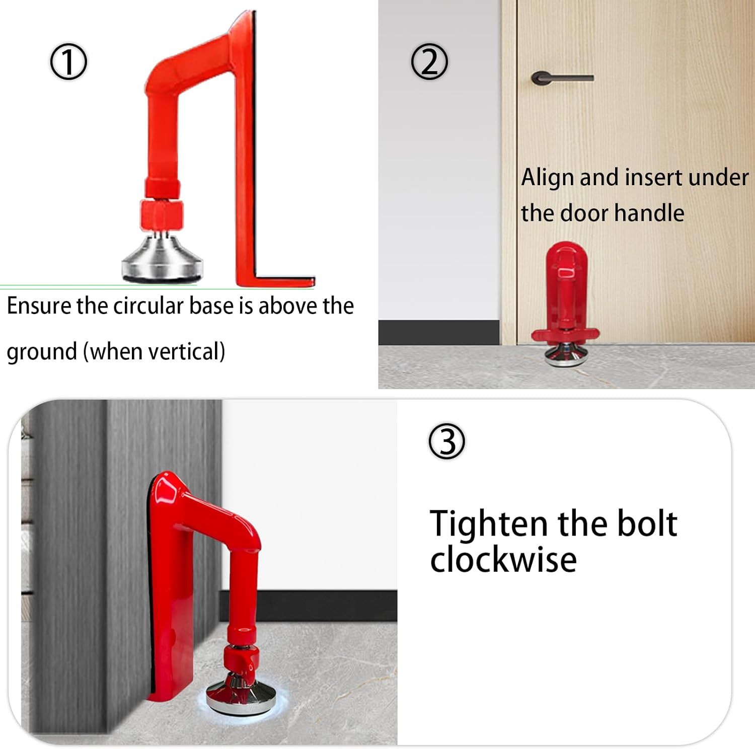 Heavy Duty Portable Door Lock for Travel, Adjustable Door Stopper for Home Security, No Drill Anti-Theft Door Jammer for Women, Kids, Solo Living (Red) - Image 5