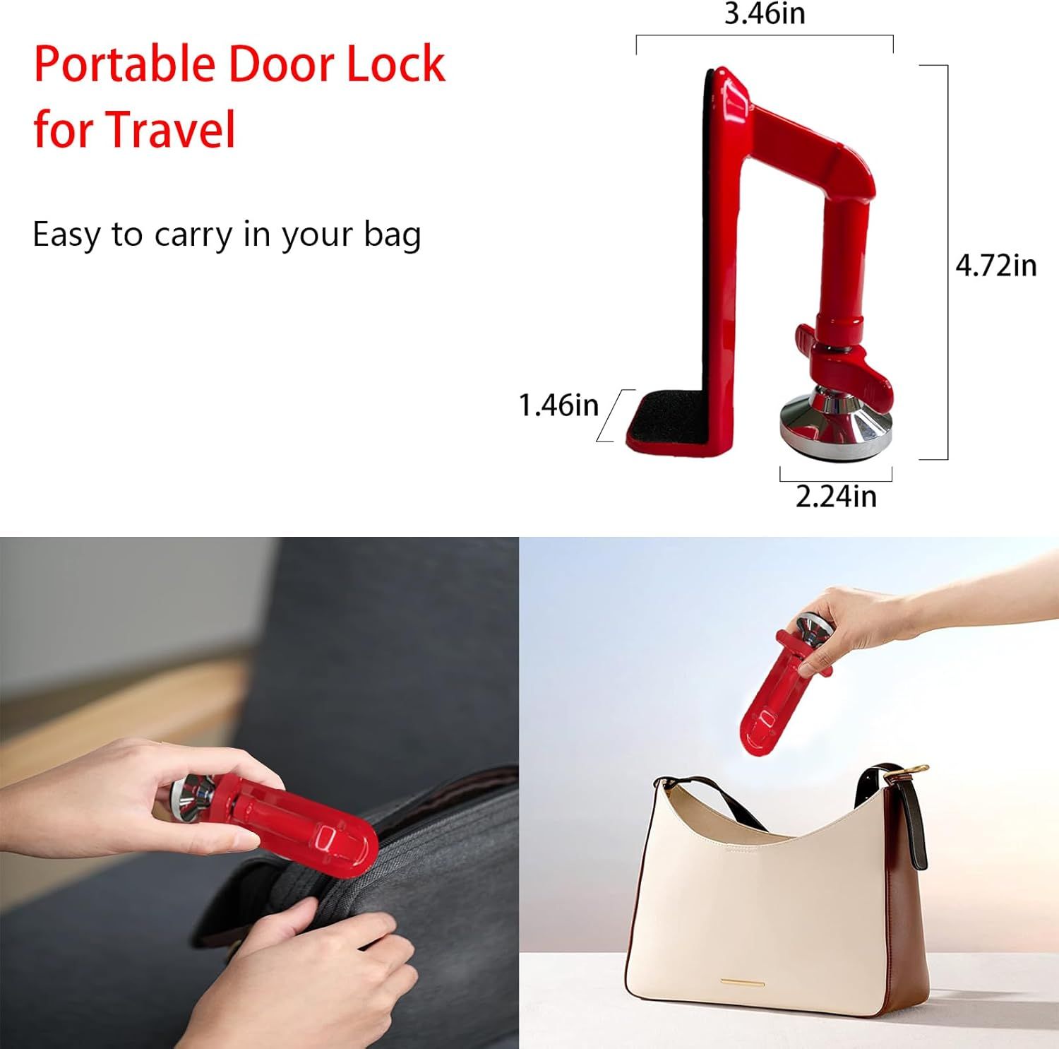 Heavy Duty Portable Door Lock for Travel, Adjustable Door Stopper for Home Security, No Drill Anti-Theft Door Jammer for Women, Kids, Solo Living (Red) - Image 6