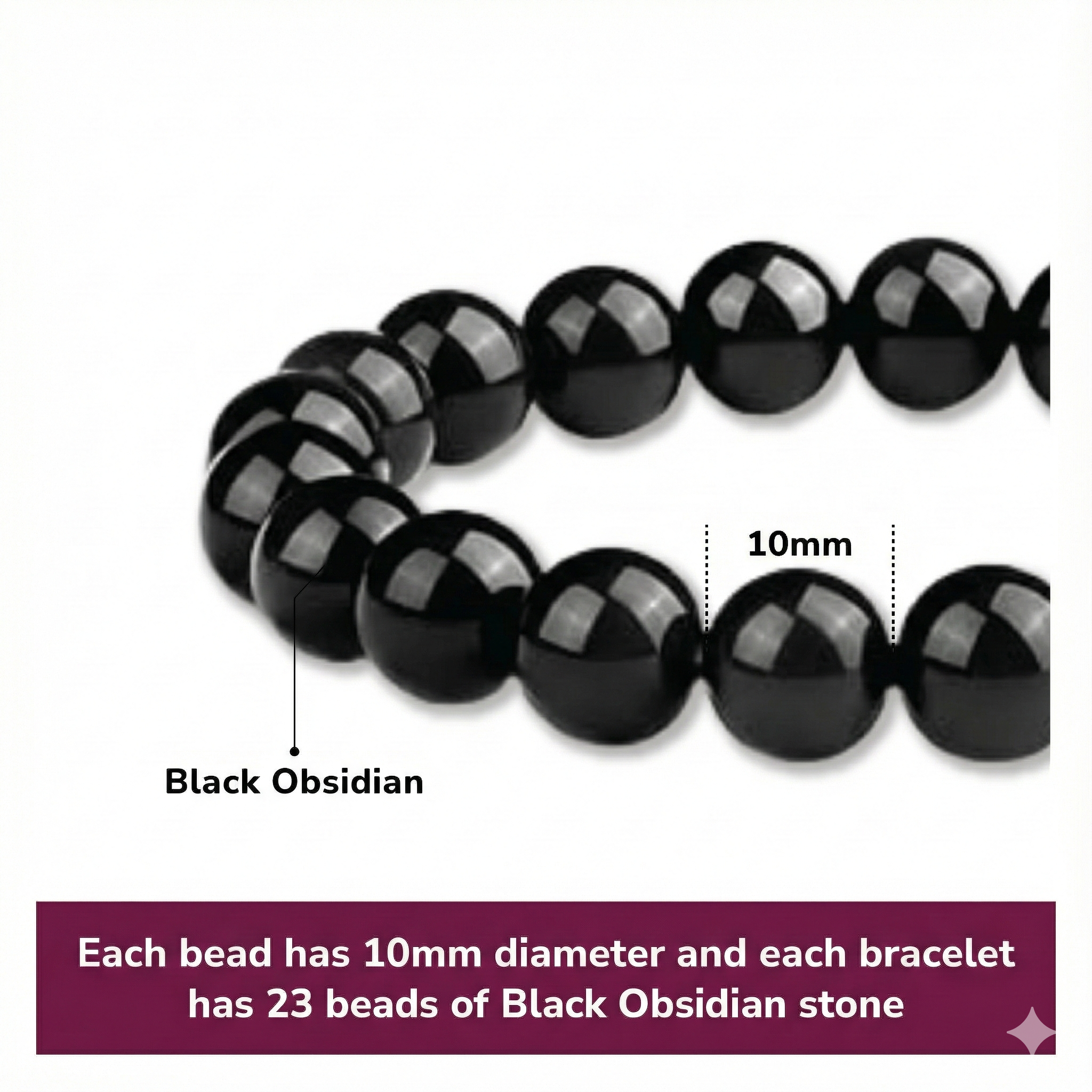 10mm Natural Black Obsidian Beaded Bracelet for Men and Women – Stretchable Healing Crystal Jewelry with Elastic Band, Protective Energy Stone Gift for Birthday, Valentine’s Day, Meditation (Black) - Image 2