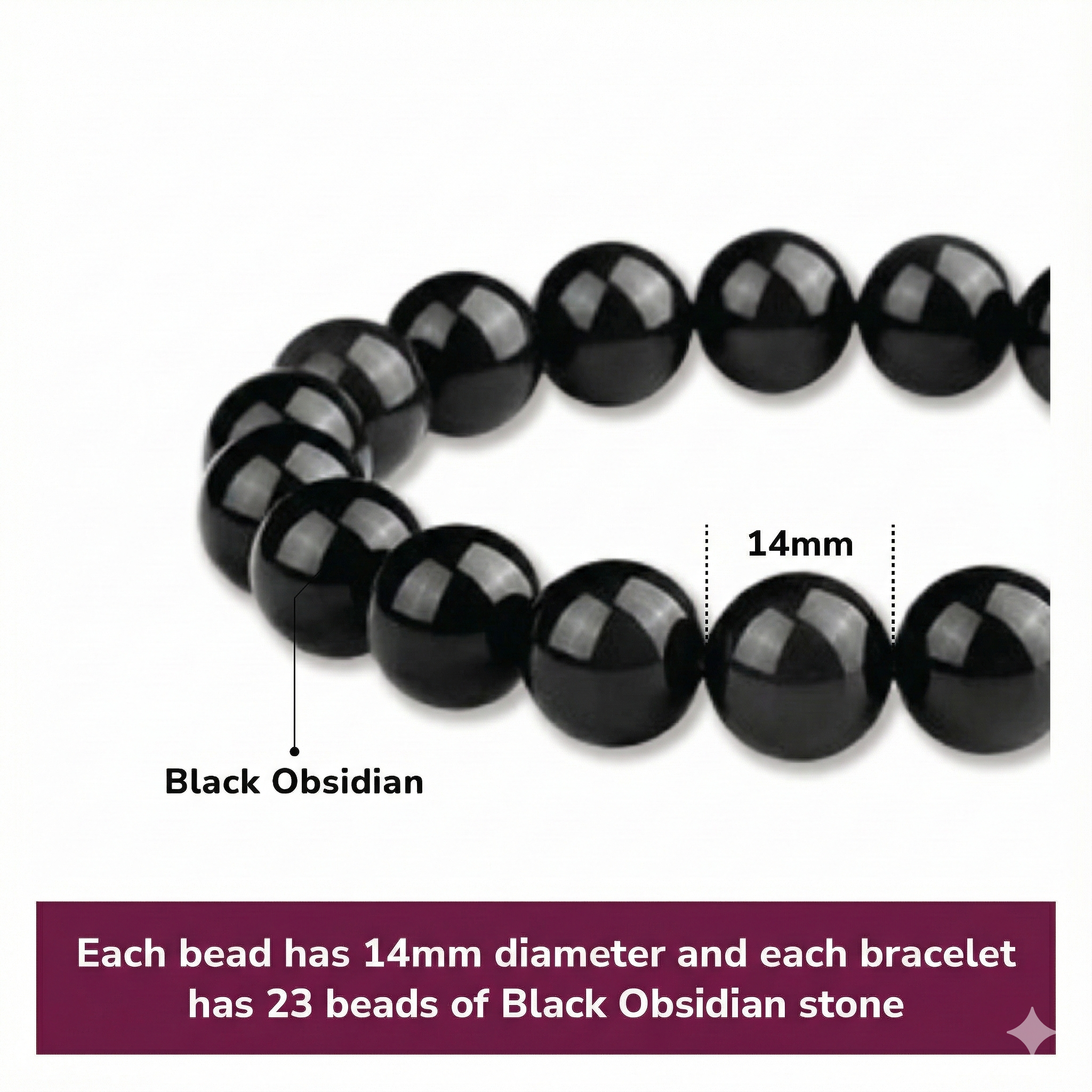 14mm Natural Black Obsidian Beaded Bracelet for Men and Women – Stretchable Healing Crystal Jewelry with Elastic Band, Protective Energy Stone Gift for Birthday, Valentine’s Day, Meditation (Black) - Image 2