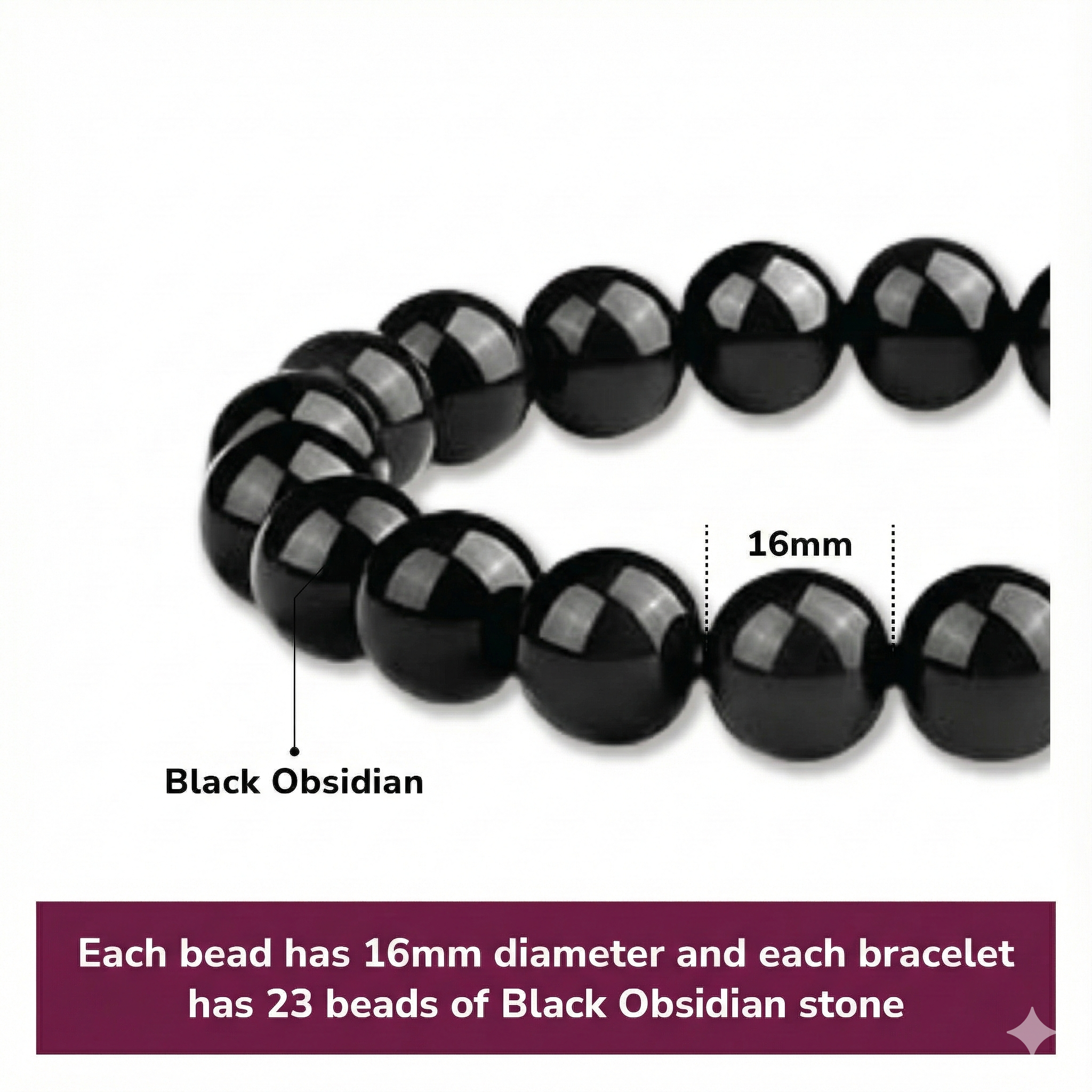 16mm Natural Black Obsidian Beaded Bracelet for Men and Women – Stretchable Healing Crystal Jewelry with Elastic Band, Protective Energy Stone Gift for Birthday, Valentine’s Day, Meditation (Black) - Image 2