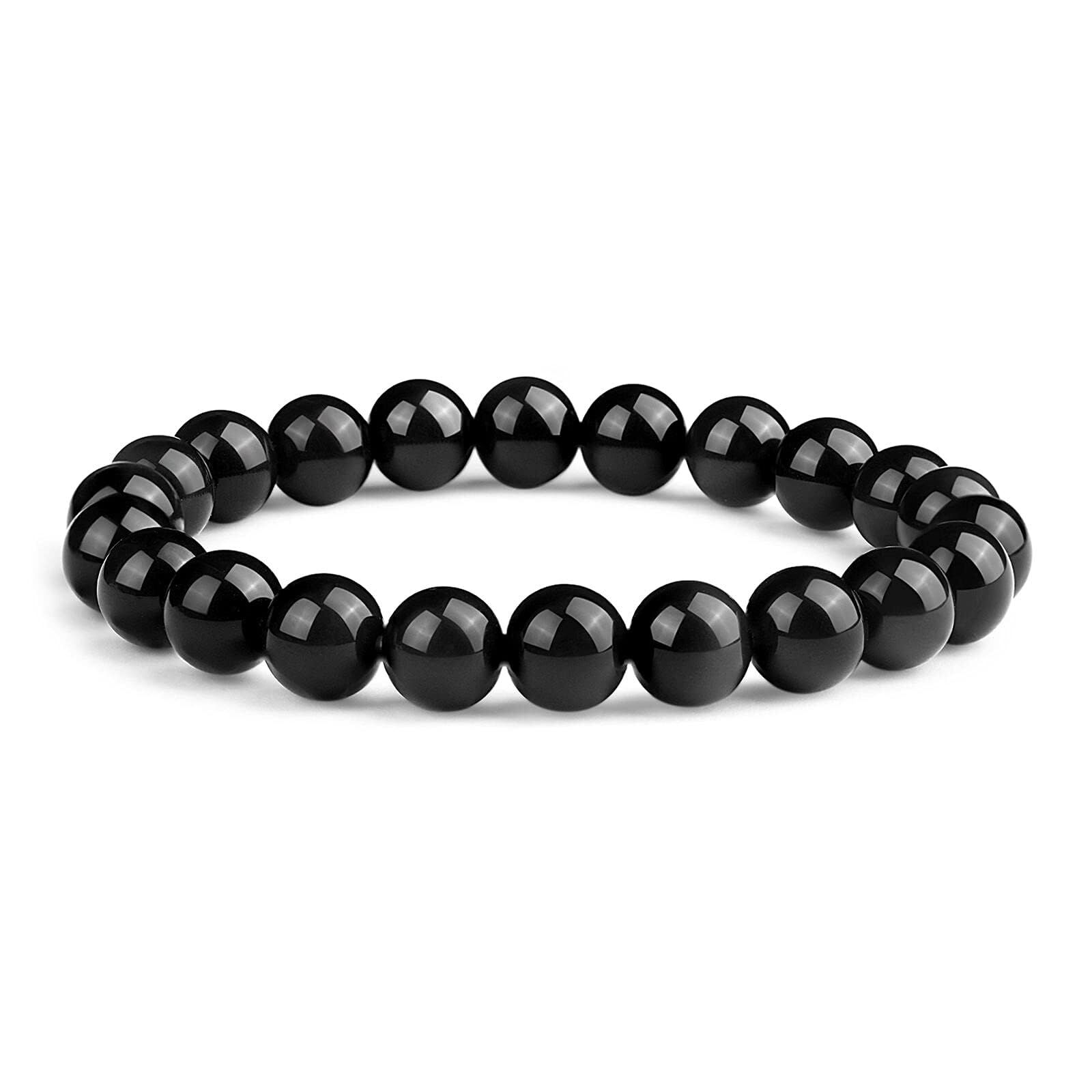 8mm Natural Black Obsidian Beaded Bracelet for Men and Women – Stretchable Healing Crystal Jewelry with Elastic Band, Protective Energy Stone Gift for Birthday, Valentine’s Day, Meditation (Black) - Image 1