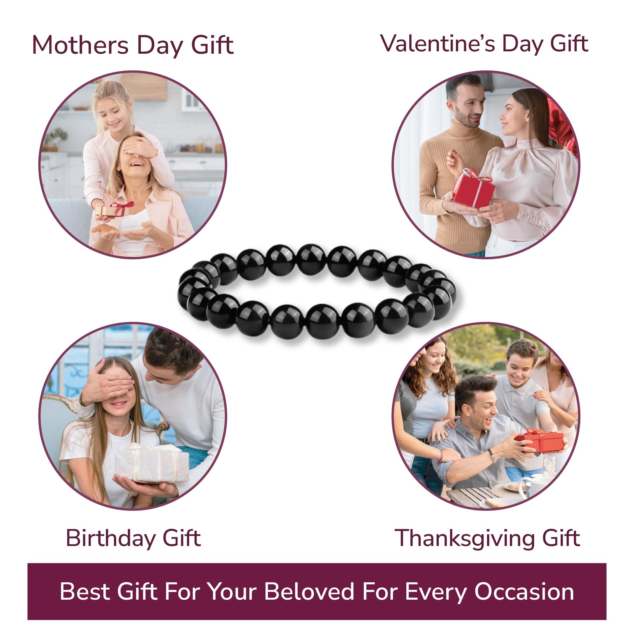 8mm Natural Black Obsidian Beaded Bracelet for Men and Women – Stretchable Healing Crystal Jewelry with Elastic Band, Protective Energy Stone Gift for Birthday, Valentine’s Day, Meditation (Black) - Image 5