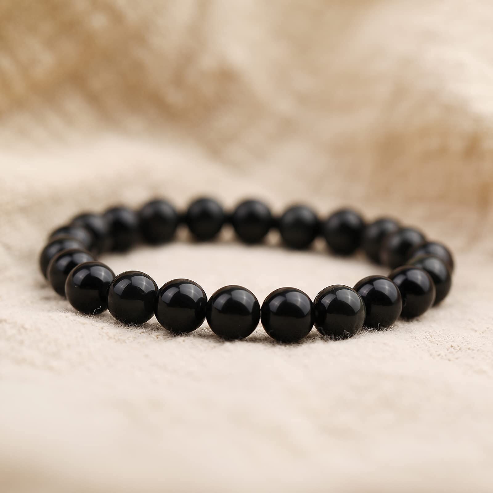 8mm Natural Black Obsidian Beaded Bracelet for Men and Women – Stretchable Healing Crystal Jewelry with Elastic Band, Protective Energy Stone Gift for Birthday, Valentine’s Day, Meditation (Black) - Image 6