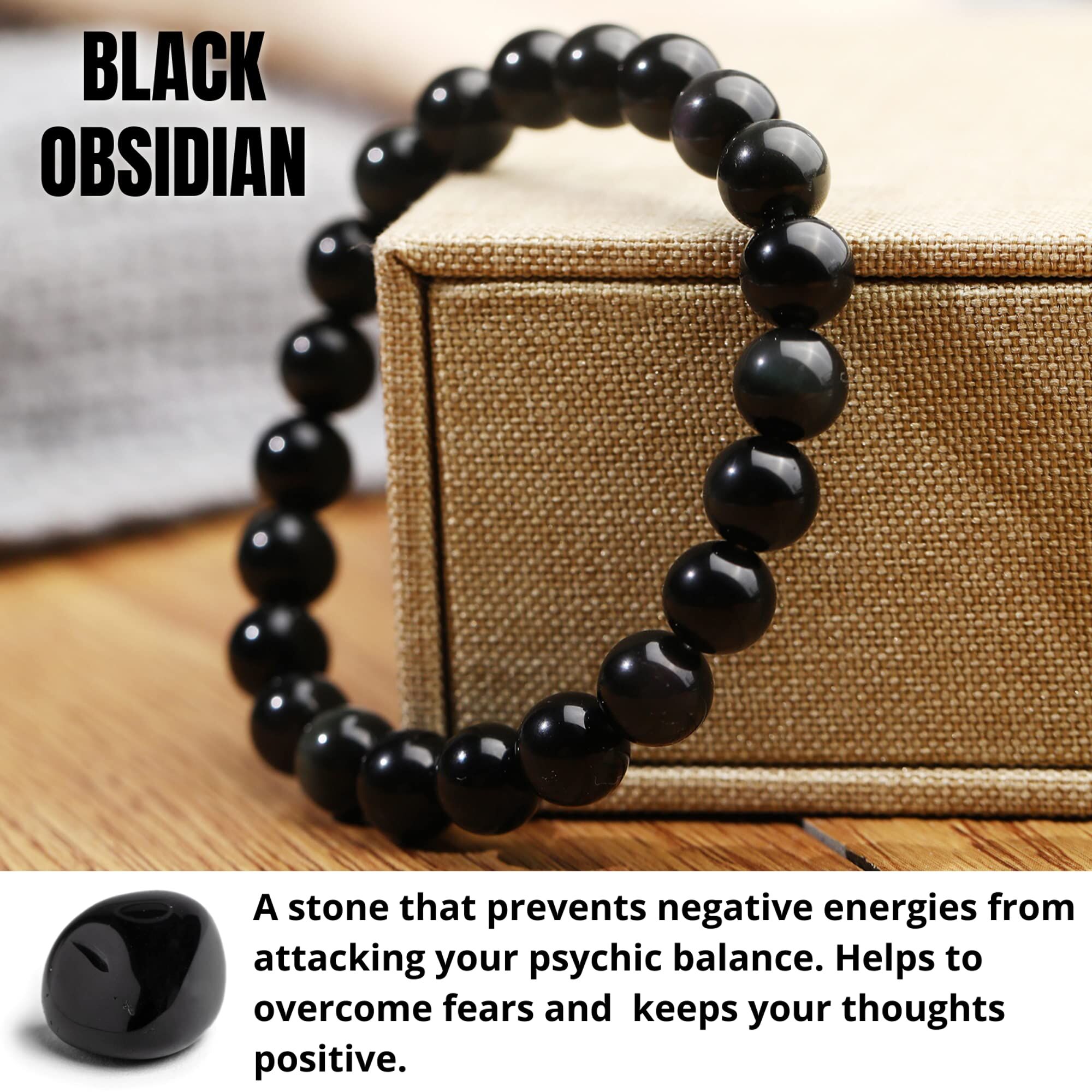 8mm Natural Black Obsidian Beaded Bracelet for Men and Women – Stretchable Healing Crystal Jewelry with Elastic Band, Protective Energy Stone Gift for Birthday, Valentine’s Day, Meditation (Black) - Image 7