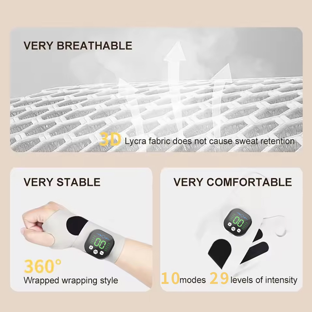 Smart Wrist Massage Brace with 10 Modes & 29 Intensity Levels – Rechargeable Heat Therapy and TENS for Pain Relief, Carpal Tunnel Support, and Joint Comfort (White)  | Blue Version Available In-Store - Image 5