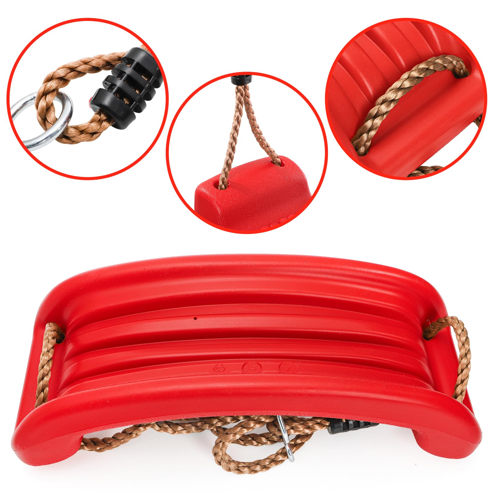 Outdoor Kids Plastic Swing Seat with Adjustable Rope – Durable Tree Swing for Backyard, 220lb Capacity, Red (Red) - Image 3