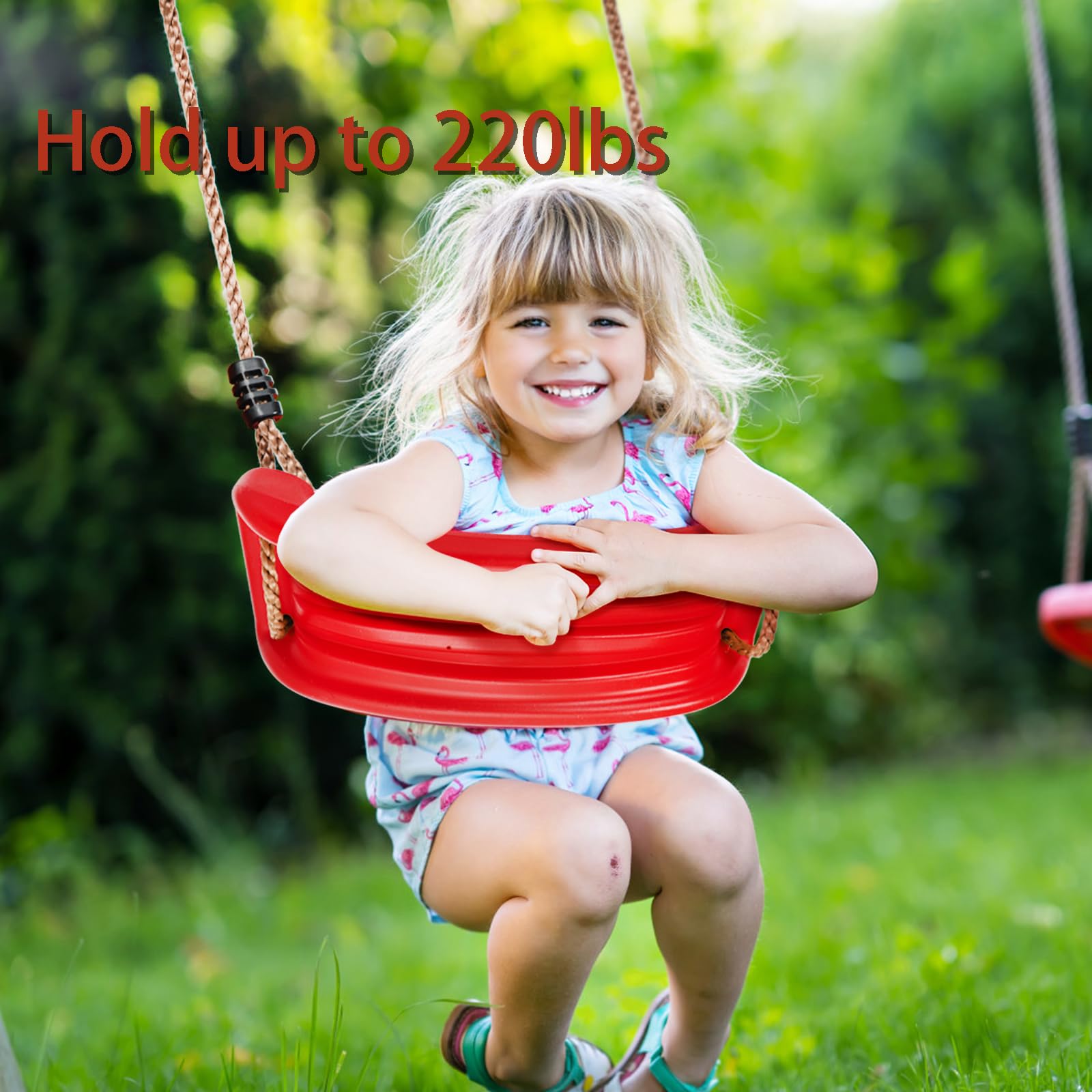 Outdoor Kids Plastic Swing Seat with Adjustable Rope – Durable Tree Swing for Backyard, 220lb Capacity, Red (Red) - Image 7