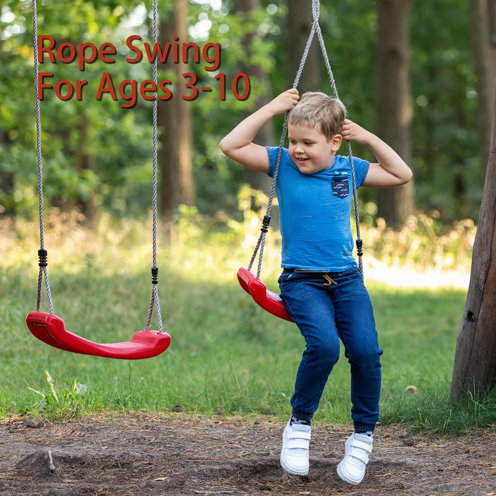 Outdoor Kids Plastic Swing Seat with Adjustable Rope – Durable Tree Swing for Backyard, 220lb Capacity, Red (Red) - Image 8