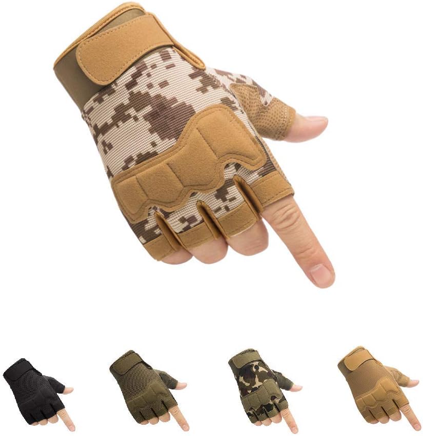 Tactical Fingerless Gloves with Knuckle Protection – Breathable Outdoor Gloves for Shooting, Hunting, Cycling, and Training (Yellow Camouflage,M) - Image 1