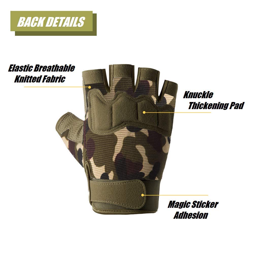 Tactical Fingerless Gloves with Knuckle Protection – Breathable Outdoor Gloves for Shooting, Hunting, Cycling, and Training (Yellow,XL) - Image 3