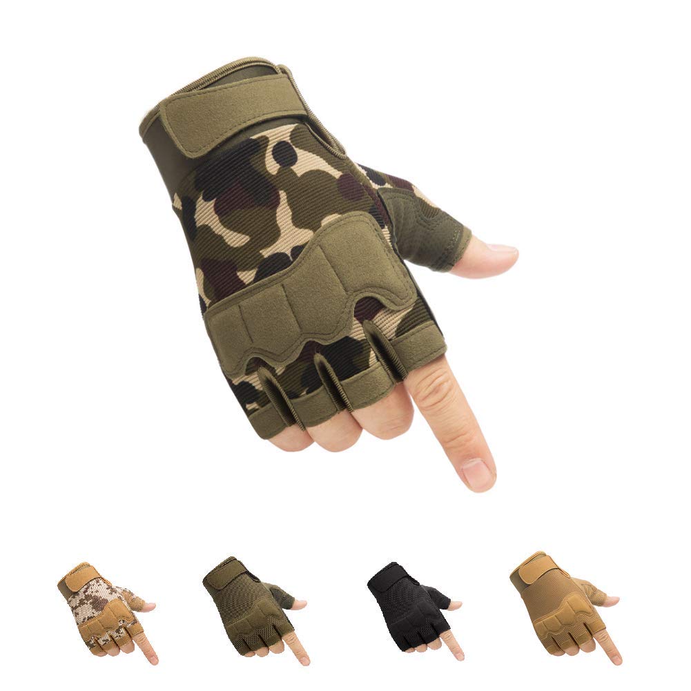 Tactical Fingerless Gloves with Knuckle Protection – Breathable Outdoor Gloves for Shooting, Hunting, Cycling, and Training (Green Camouflage,L) - Image 1