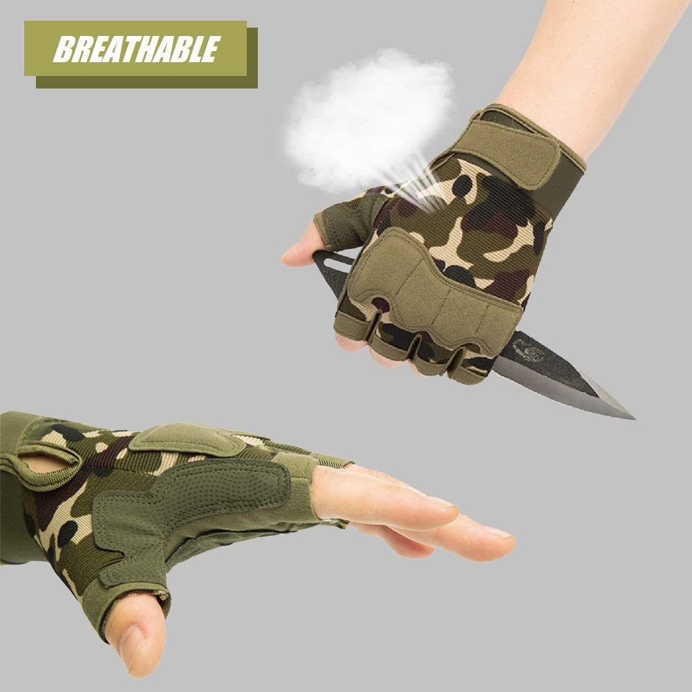 Tactical Fingerless Gloves with Knuckle Protection – Breathable Outdoor Gloves for Shooting, Hunting, Cycling, and Training (Green Camouflage,L) - Image 6