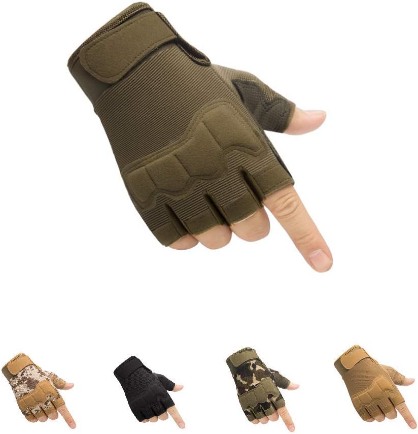 Tactical Fingerless Gloves with Knuckle Protection – Breathable Outdoor Gloves for Shooting, Hunting, Cycling, and Training (Green,L) - Image 1