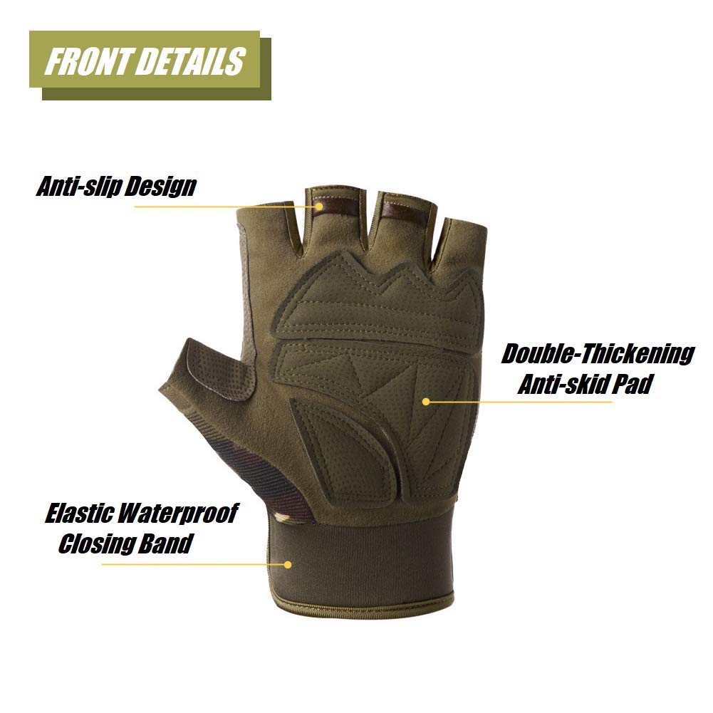 Tactical Fingerless Gloves with Knuckle Protection – Breathable Outdoor Gloves for Shooting, Hunting, Cycling, and Training (Green Camouflage,M) - Image 4
