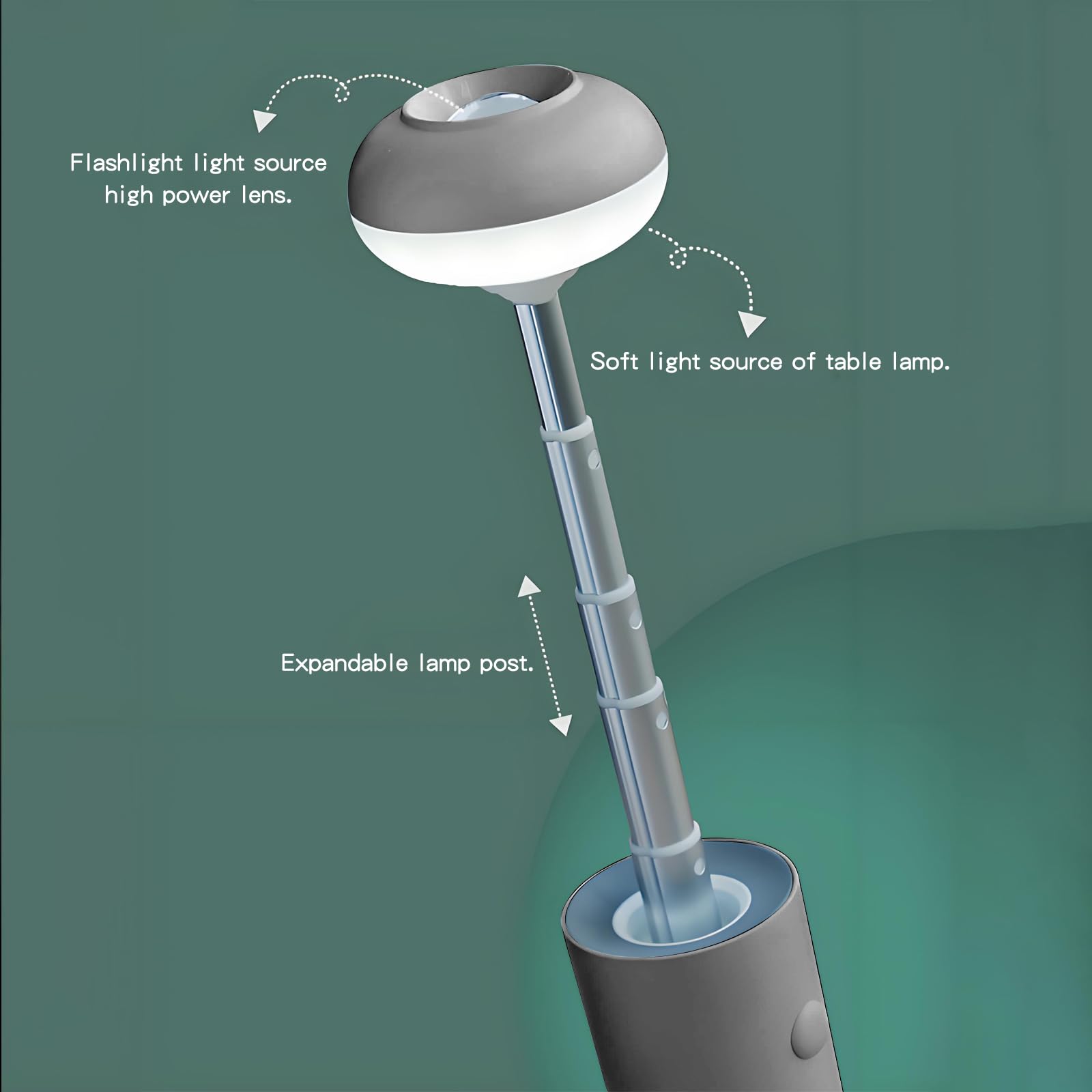 Portable Telescopic Camping Light with 5000mAh Battery – Rechargeable, IPX65 Waterproof, Magnetic & Multi-Mode Outdoor Lamp (Grey) - Image 3
