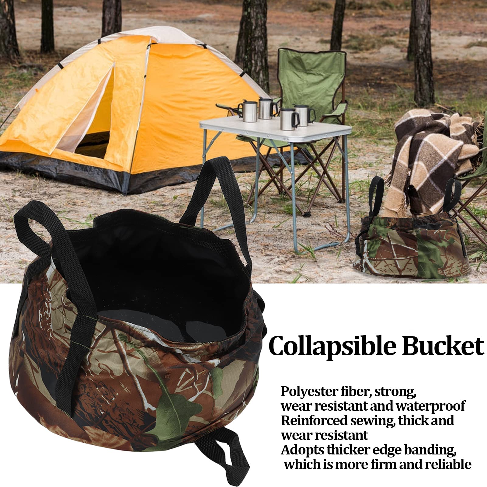 Collapsible Outdoor Bucket with Handles – Foldable Water Container for Camping, Fishing, Travel & Washing, Durable Waterproof Polyester Basin (Camouflage) - Image 6