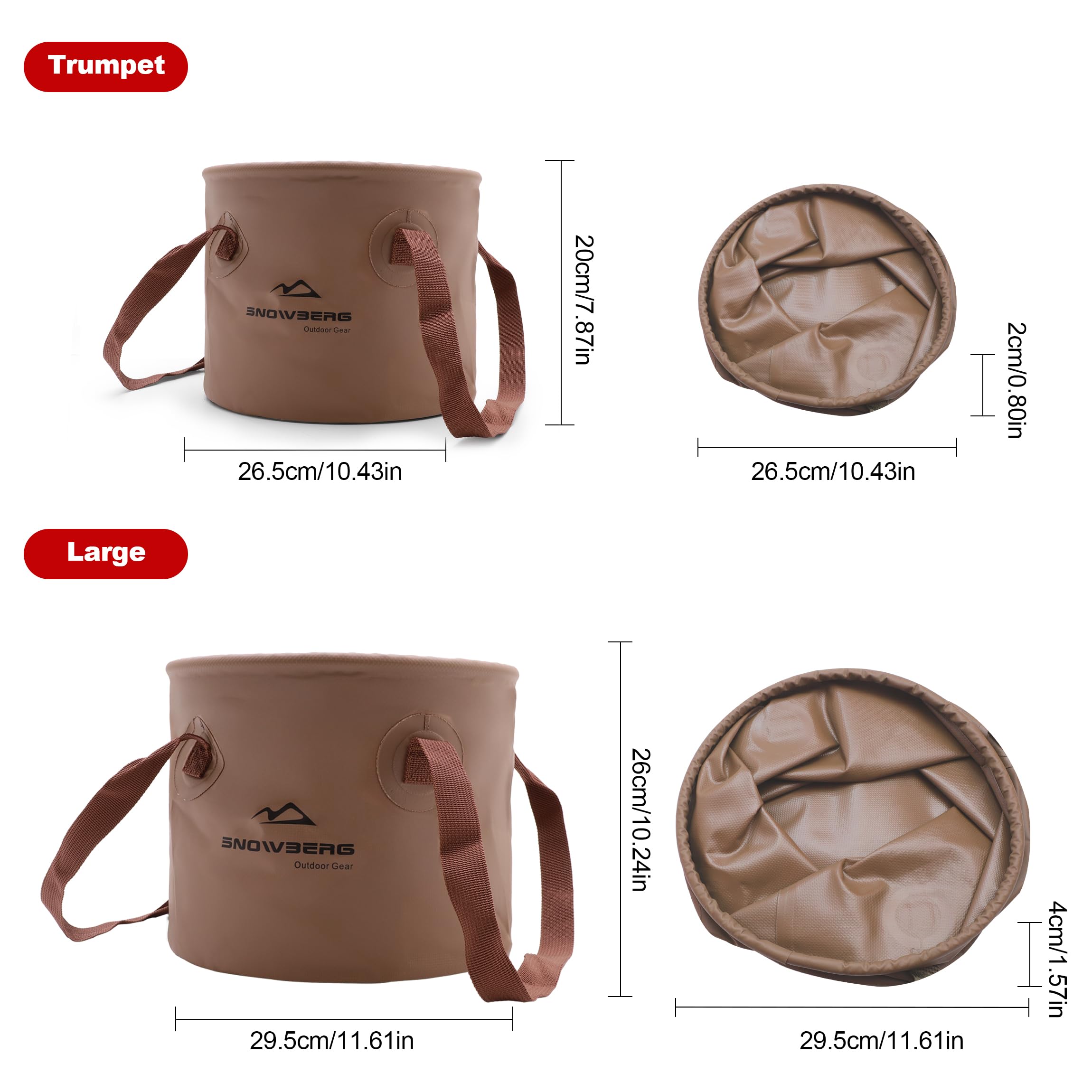 Multi-Use Collapsible Bucket – Foldable Camping Container with Dual Handles, 10L/20L Capacity, Supports 22 lbs or 44 lbs, Waterproof PVC Mesh for Fishing, Washing, Picnics & Outdoor Use (Coffee,Large) - Image 5