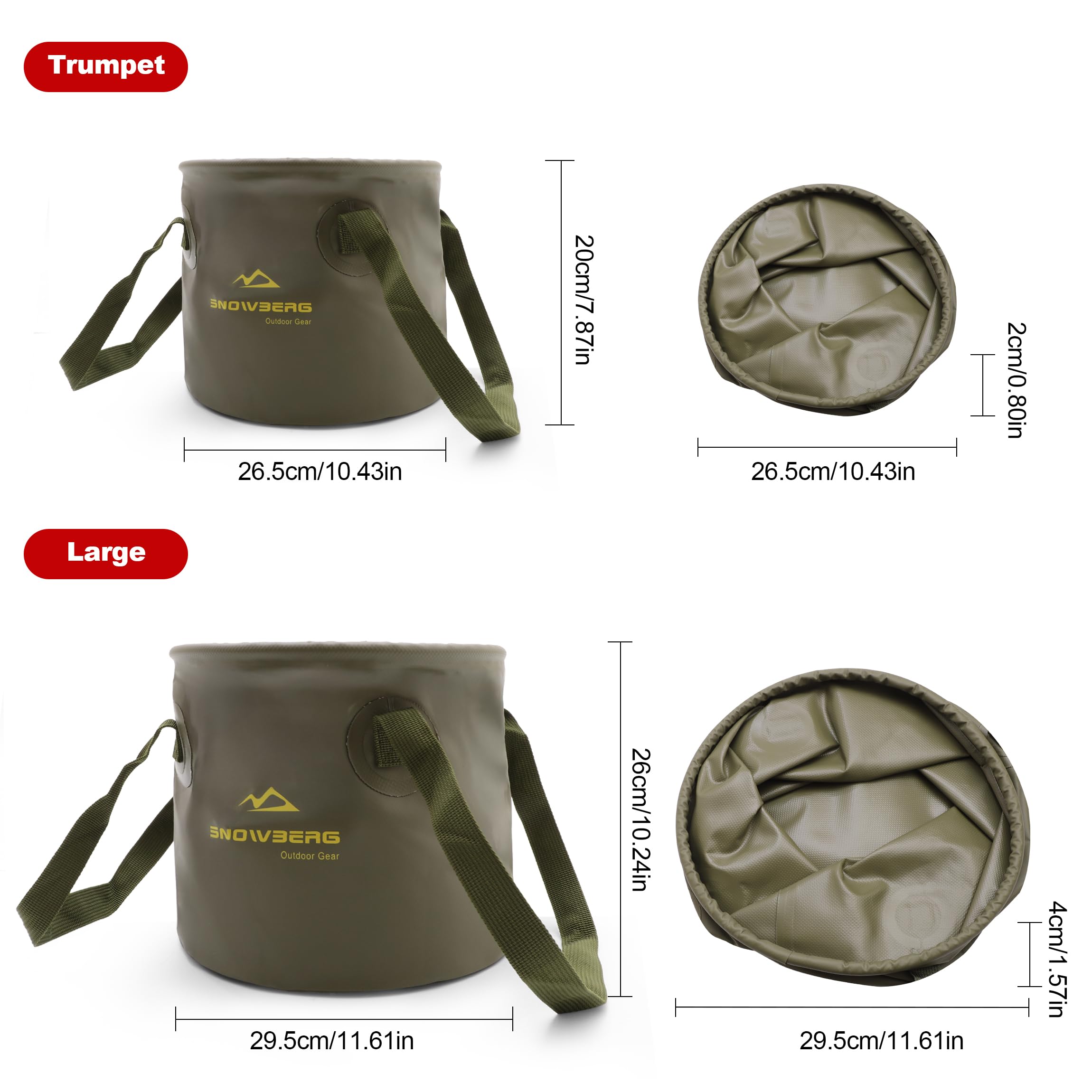 Multi-Use Collapsible Bucket – Foldable Camping Container with Dual Handles, 10L/20L Capacity, Supports 22 lbs or 44 lbs, Waterproof PVC Mesh for Fishing, Washing, Picnics & Outdoor Use (Forest Green,Large) - Image 5