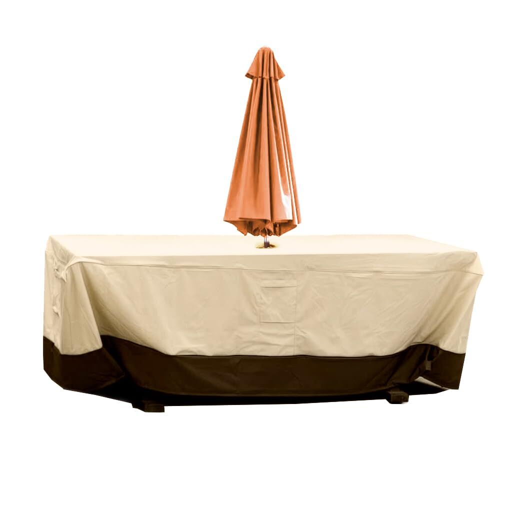 Patio Table & Chair Cover with Umbrella Hole: Water-Resistant Outdoor Furniture Cover for Rectangular/Oval Garden Sets(223x147x58 cm LxWxH) - Image 1