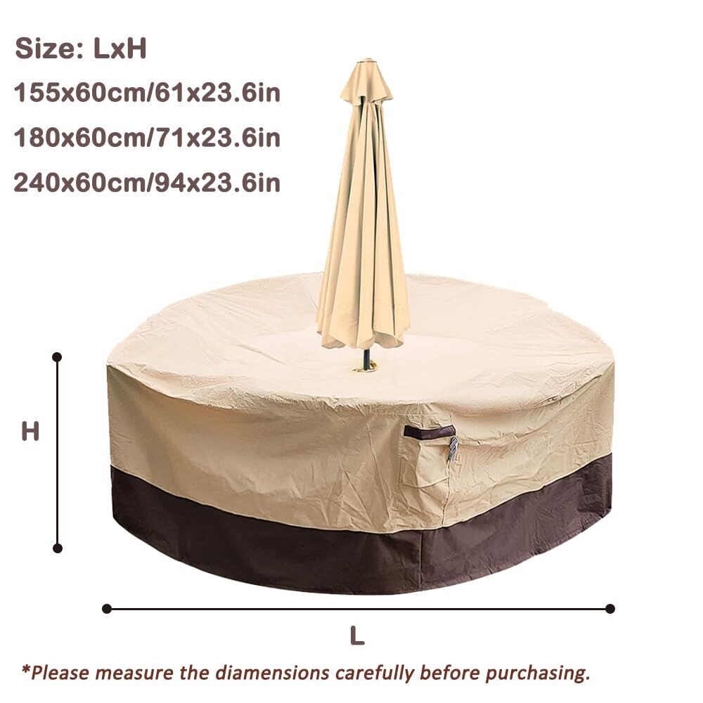 Round Patio Furniture Cover with Umbrella Hole: Waterproof 4-Season Protector for Garden, Balcony Table & Chair Sets(180x60 cm LxH) - Image 2