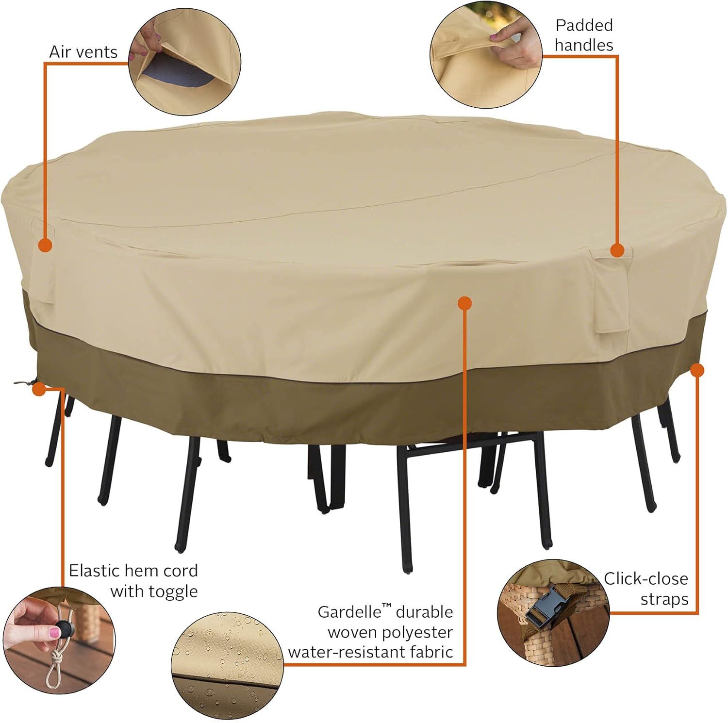 Round Patio Furniture Cover with Umbrella Hole: Waterproof 4-Season Protector for Garden, Balcony Table & Chair Sets(180x60 cm LxH) - Image 3